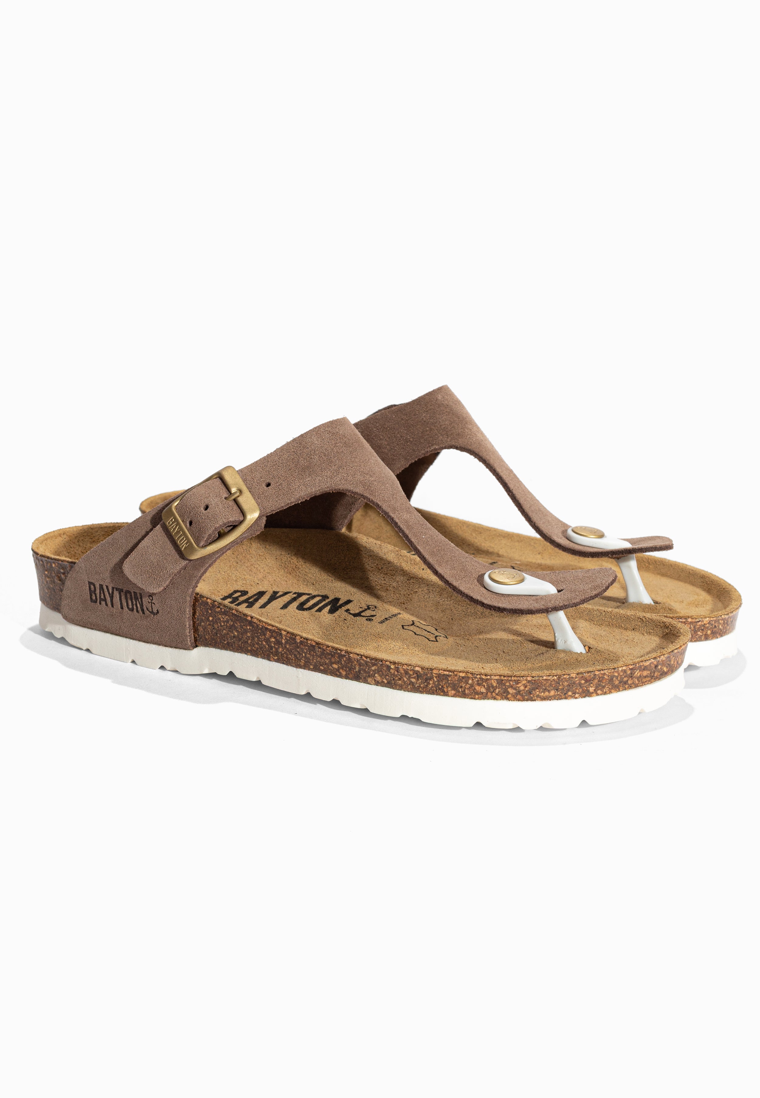 Sandales à Entre-doigts Mercure Taupe en Cuir Suédé Bayton pour Femme