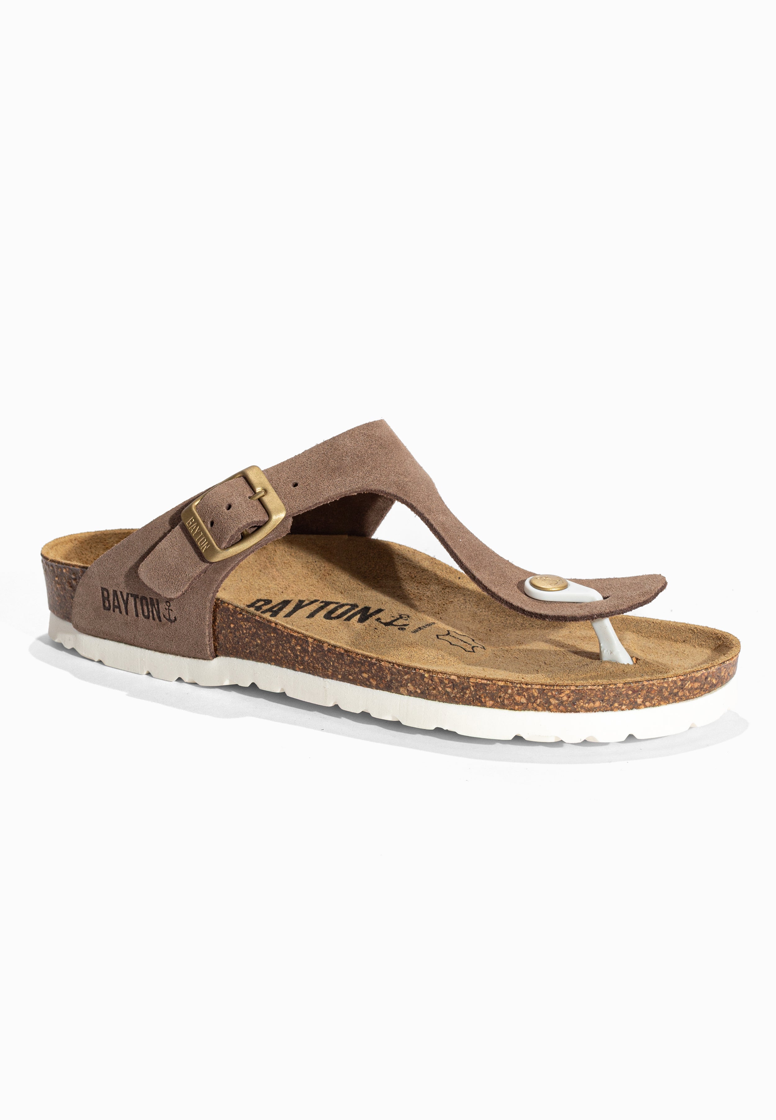 Sandales à Entre-doigts Mercure Taupe en Cuir Suédé Bayton pour Femme