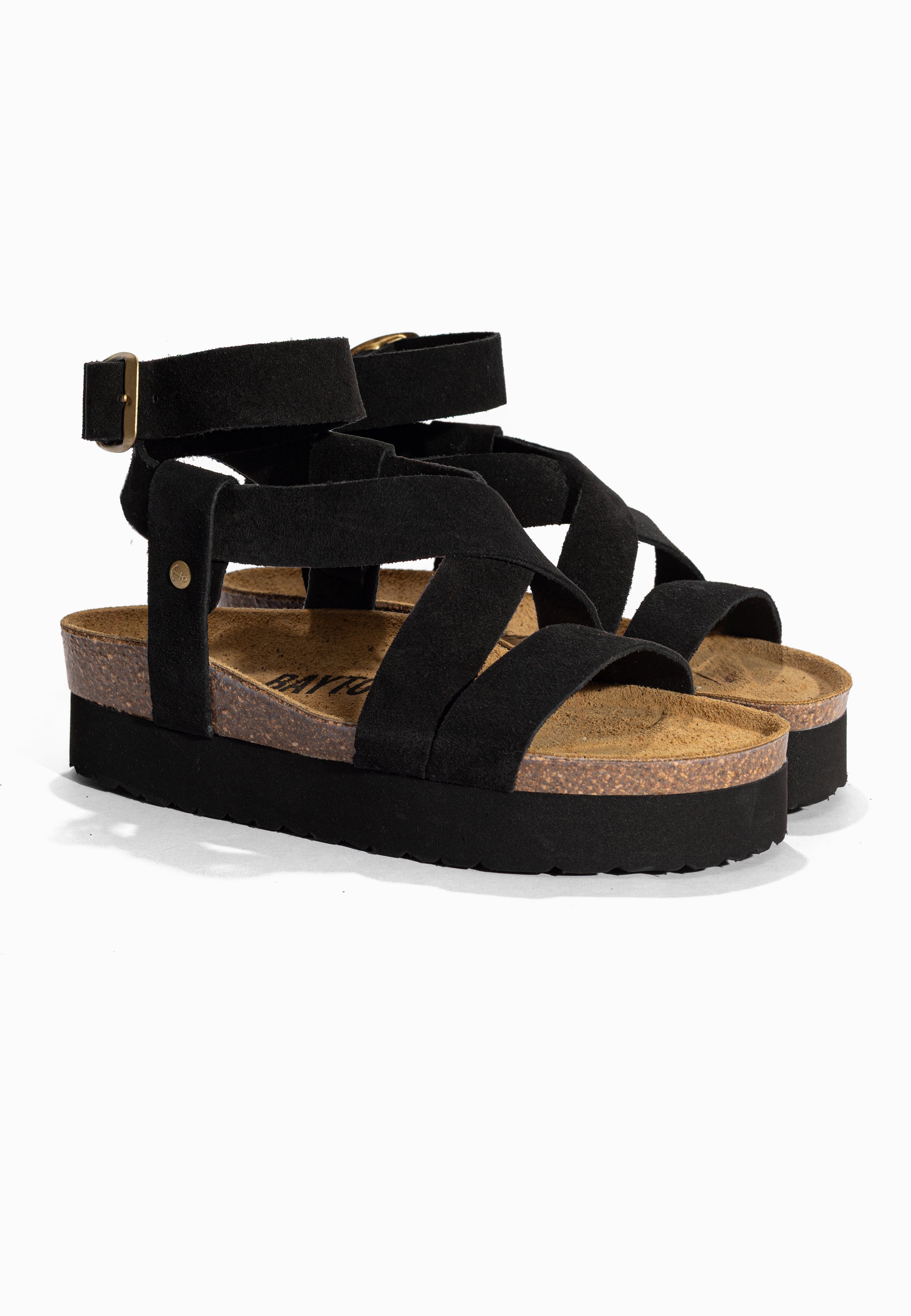 Sandales à Plateforme Mykonos Noir en Cuir Suédé Bayton pour Femme