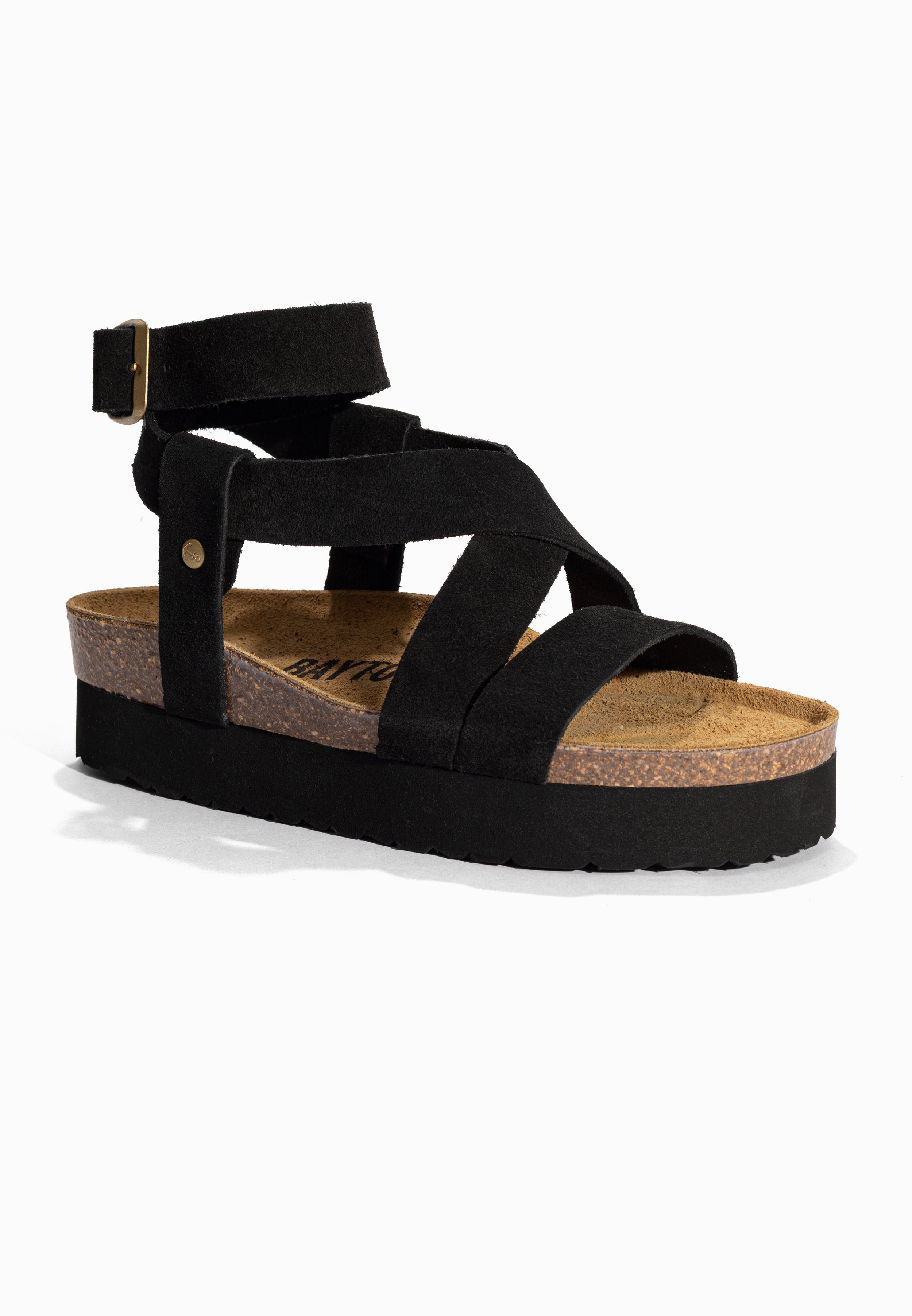 Sandales à Plateforme Mykonos Noir en Cuir Suédé Bayton pour Femme