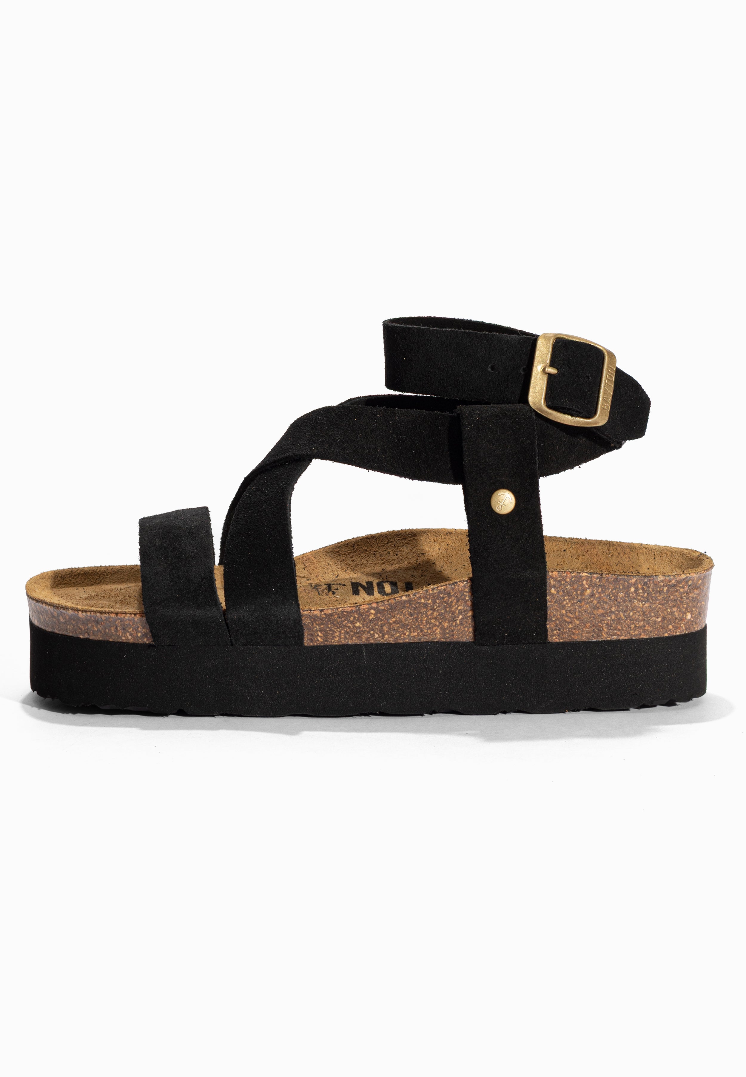 Sandales à Plateforme Mykonos Noir en Cuir Suédé Bayton pour Femme