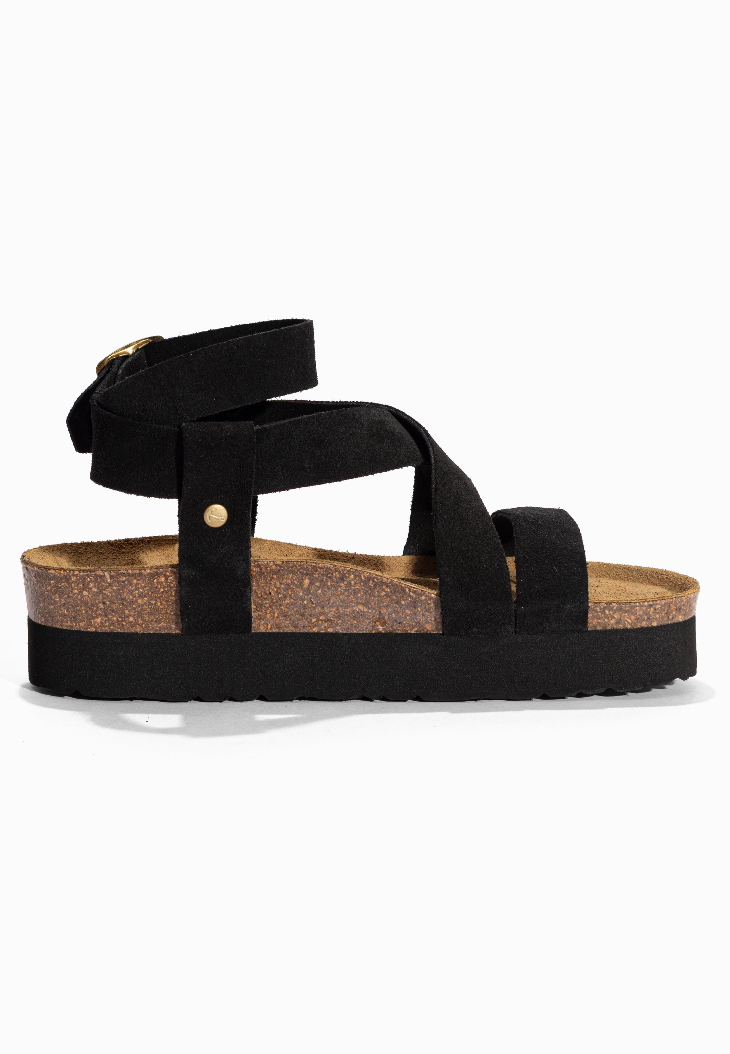 Sandales à Plateforme Mykonos Noir en Cuir Suédé Bayton pour Femme