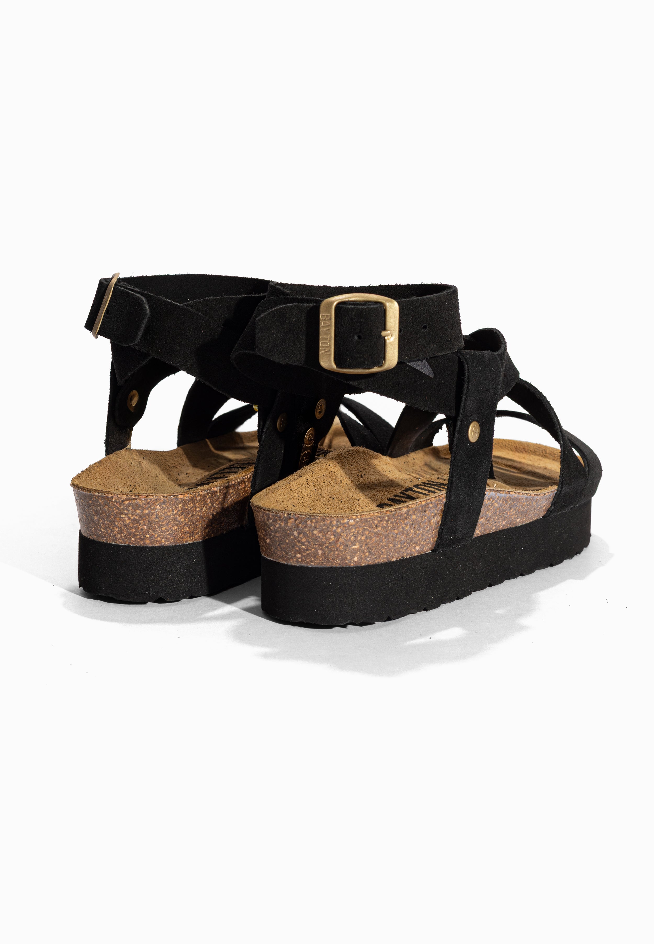 Sandales à Plateforme Mykonos Noir en Cuir Suédé Bayton pour Femme