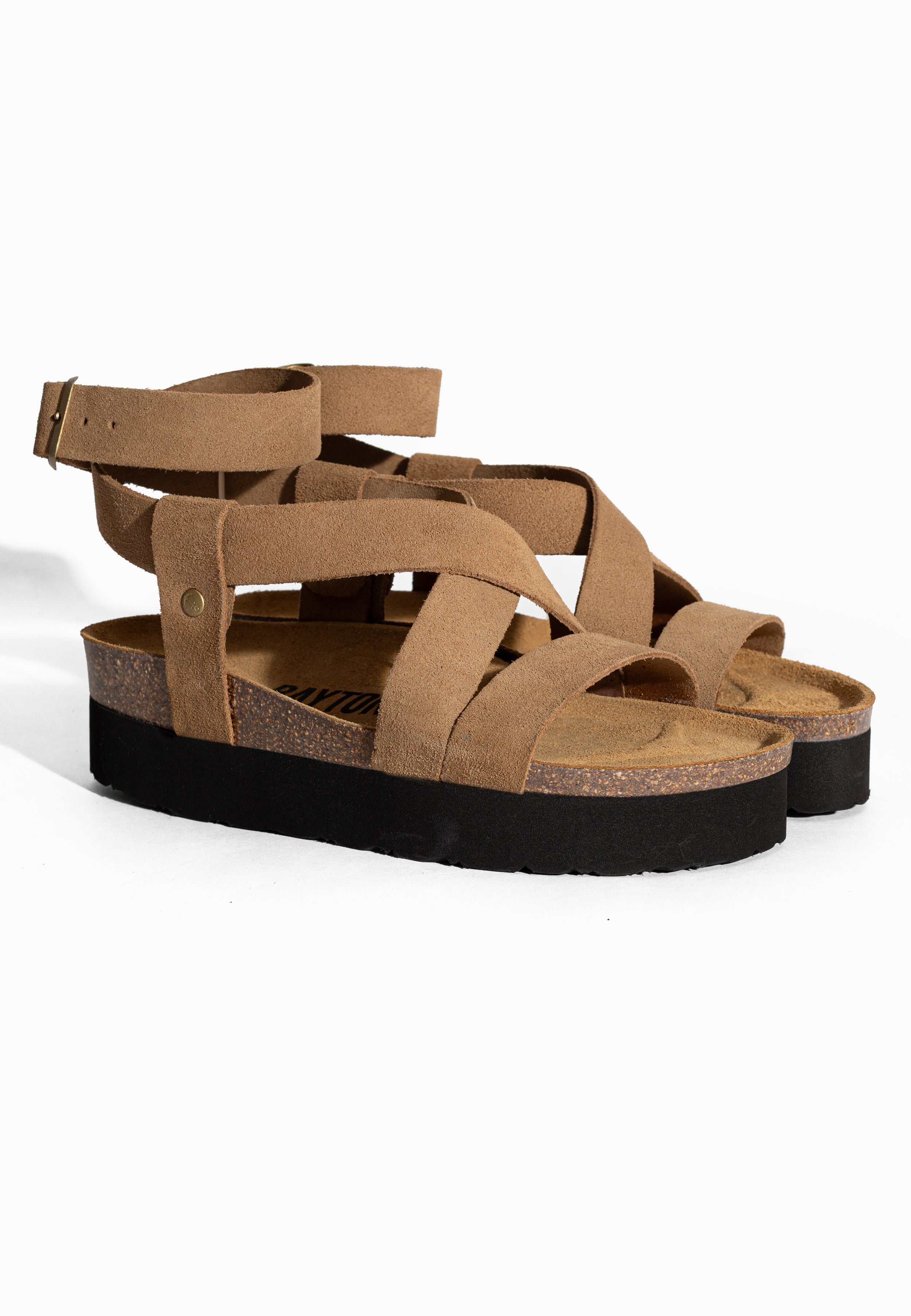 Sandales à Plateforme Mykonos Beige foncé en Cuir Suédé Bayton pour Femme