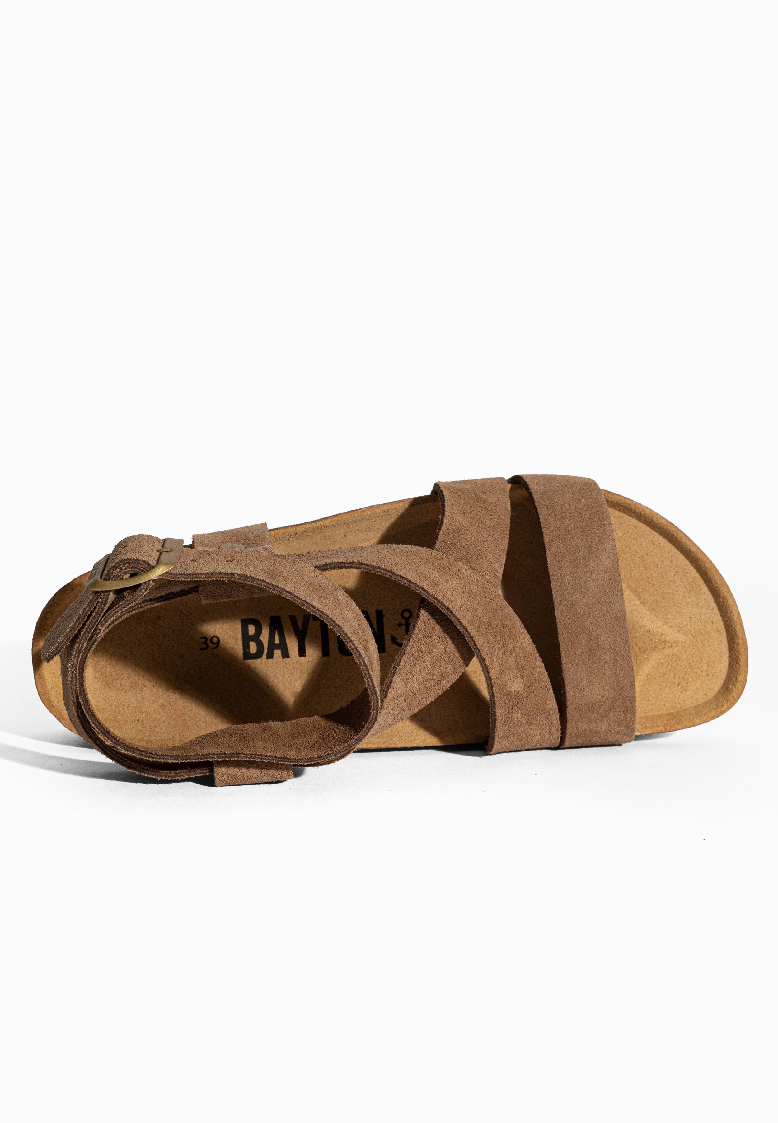 Sandales à Plateforme Mykonos Taupe en Cuir Suédé Bayton pour Femme
