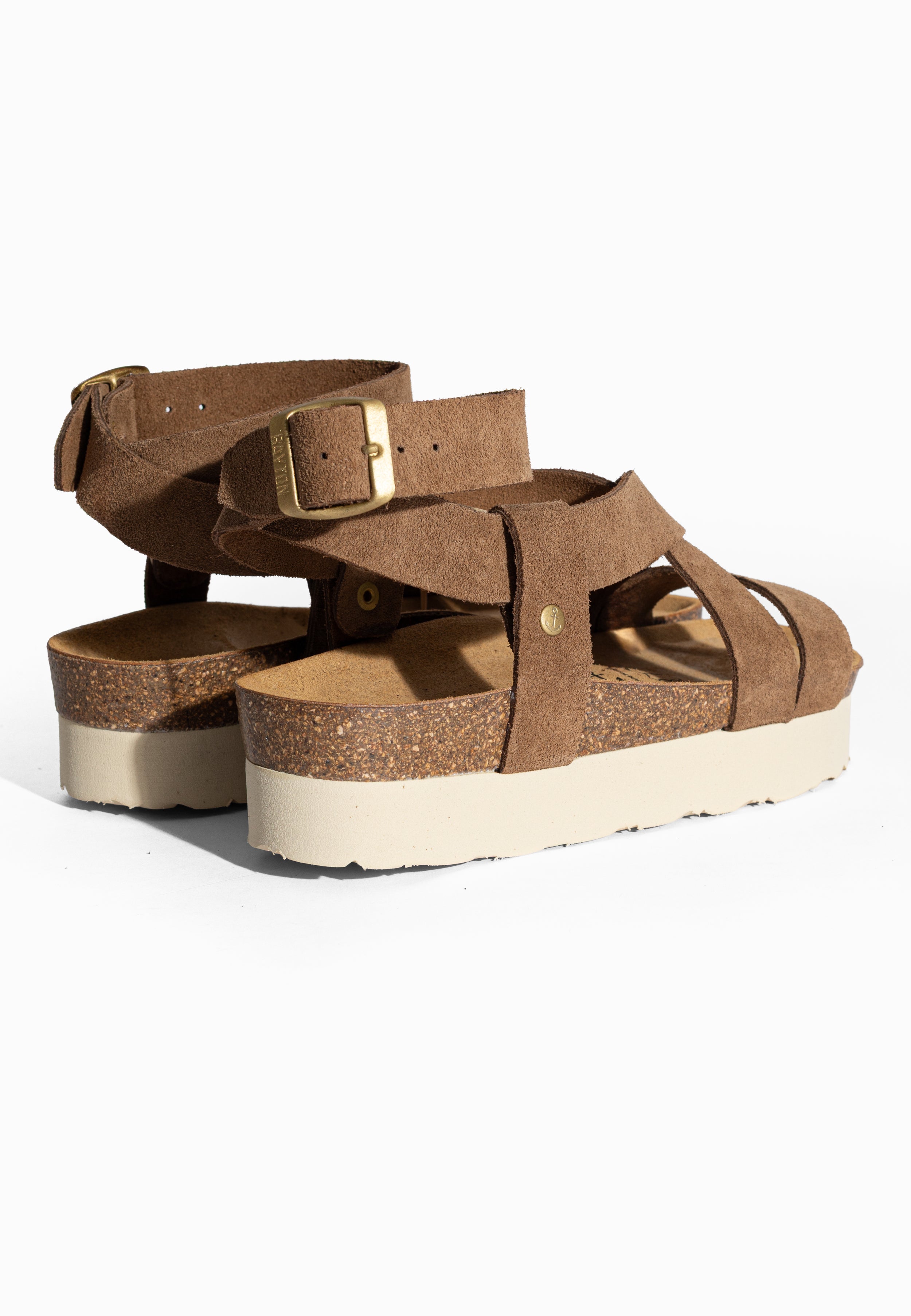 Sandales à Plateforme Mykonos Taupe en Cuir Suédé Bayton pour Femme