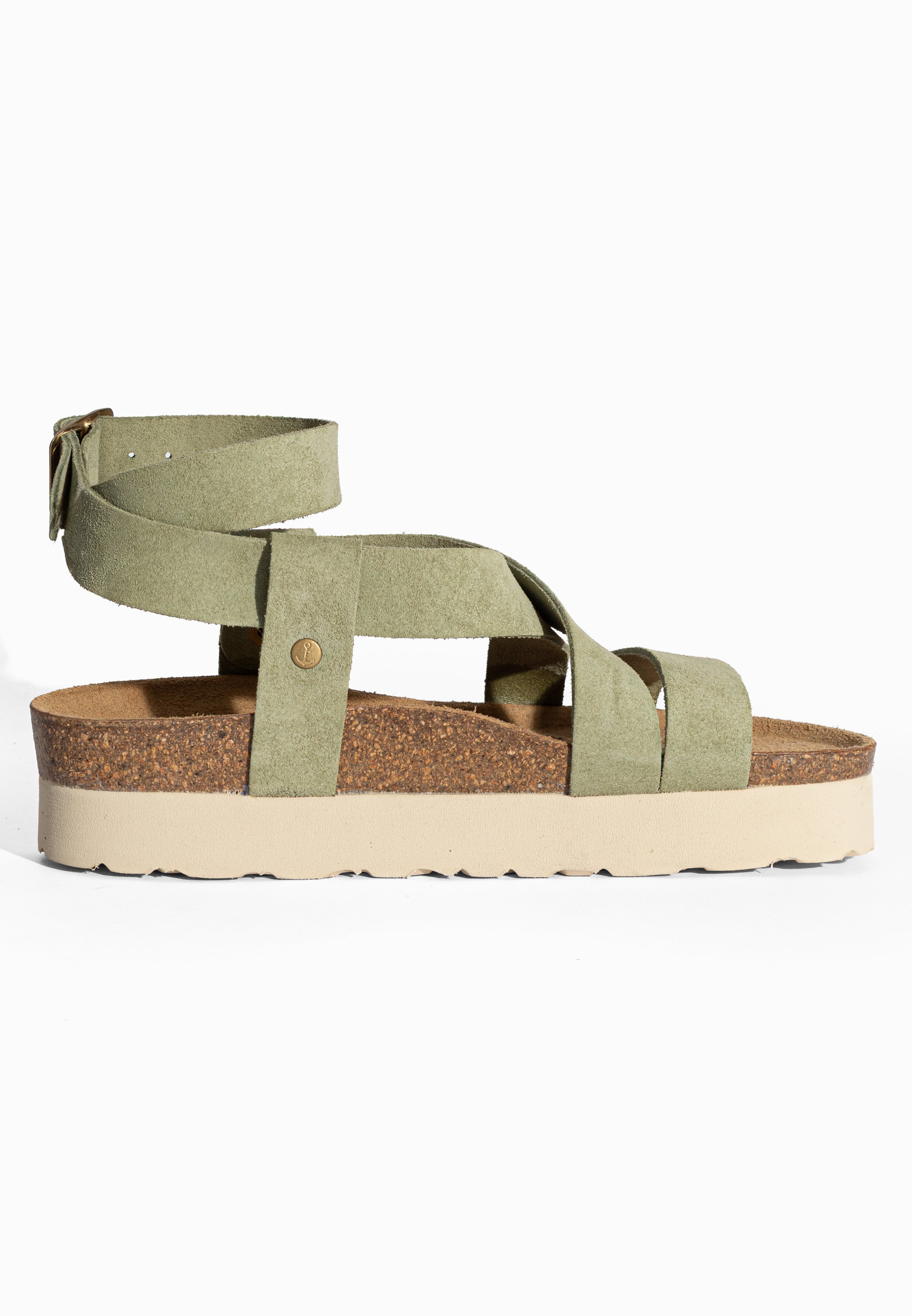 Sandales à Plateforme Mykonos Vert en Cuir Suédé Bayton pour Femme