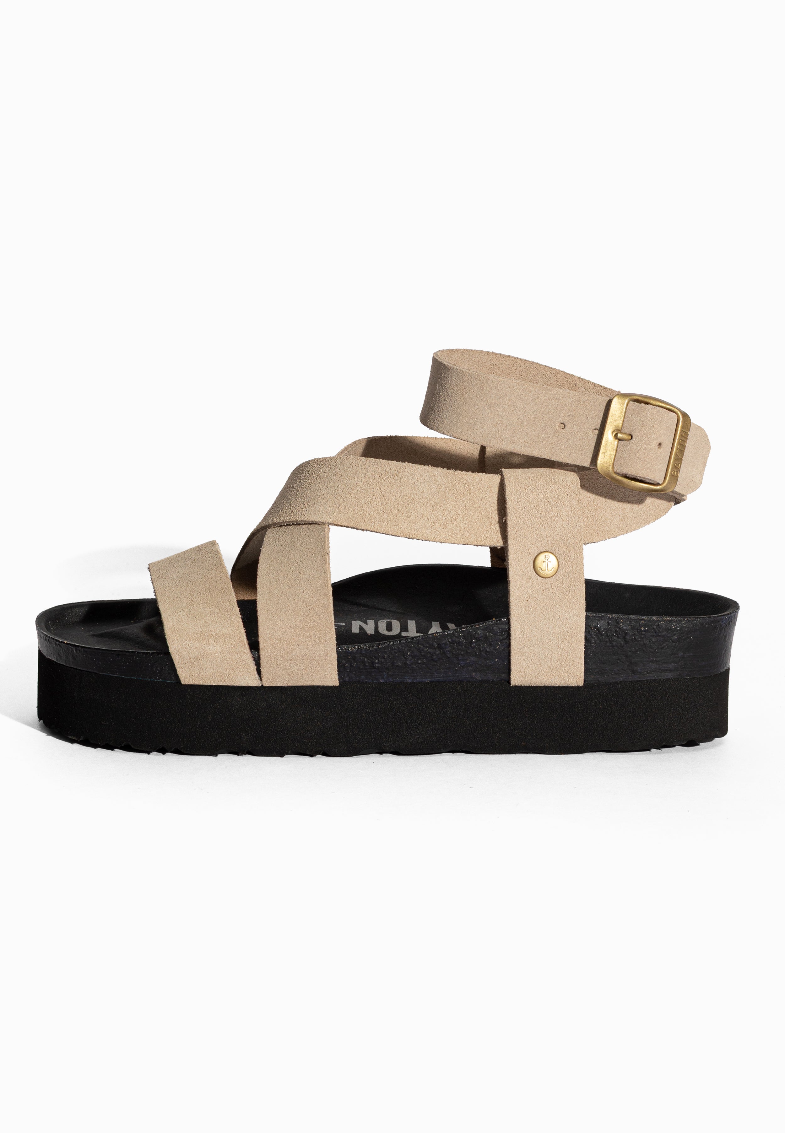 Sandales à Plateforme Mykonos Beige en Cuir Suédé Bayton pour Femme