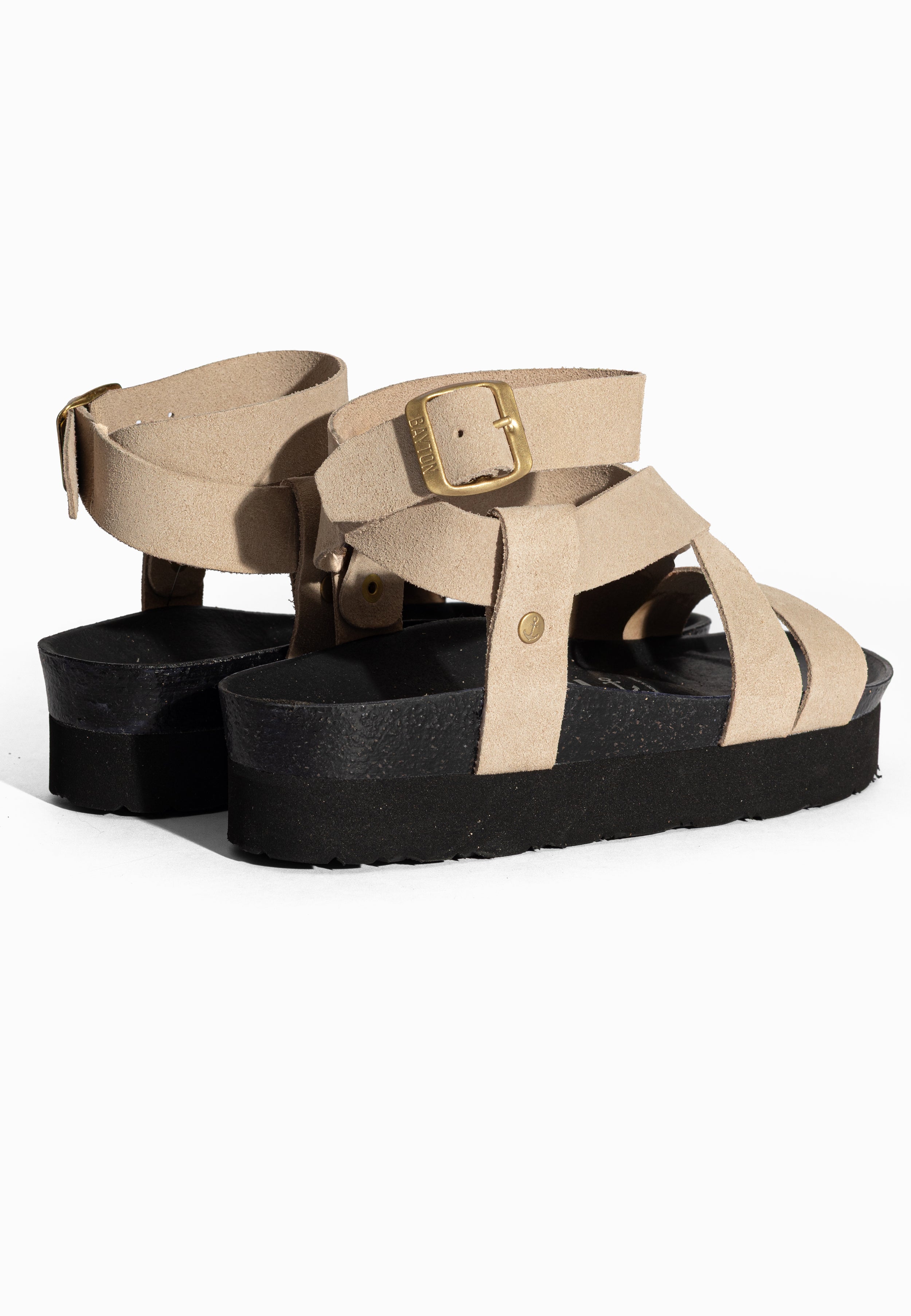 Sandales à Plateforme Mykonos Beige en Cuir Suédé Bayton pour Femme