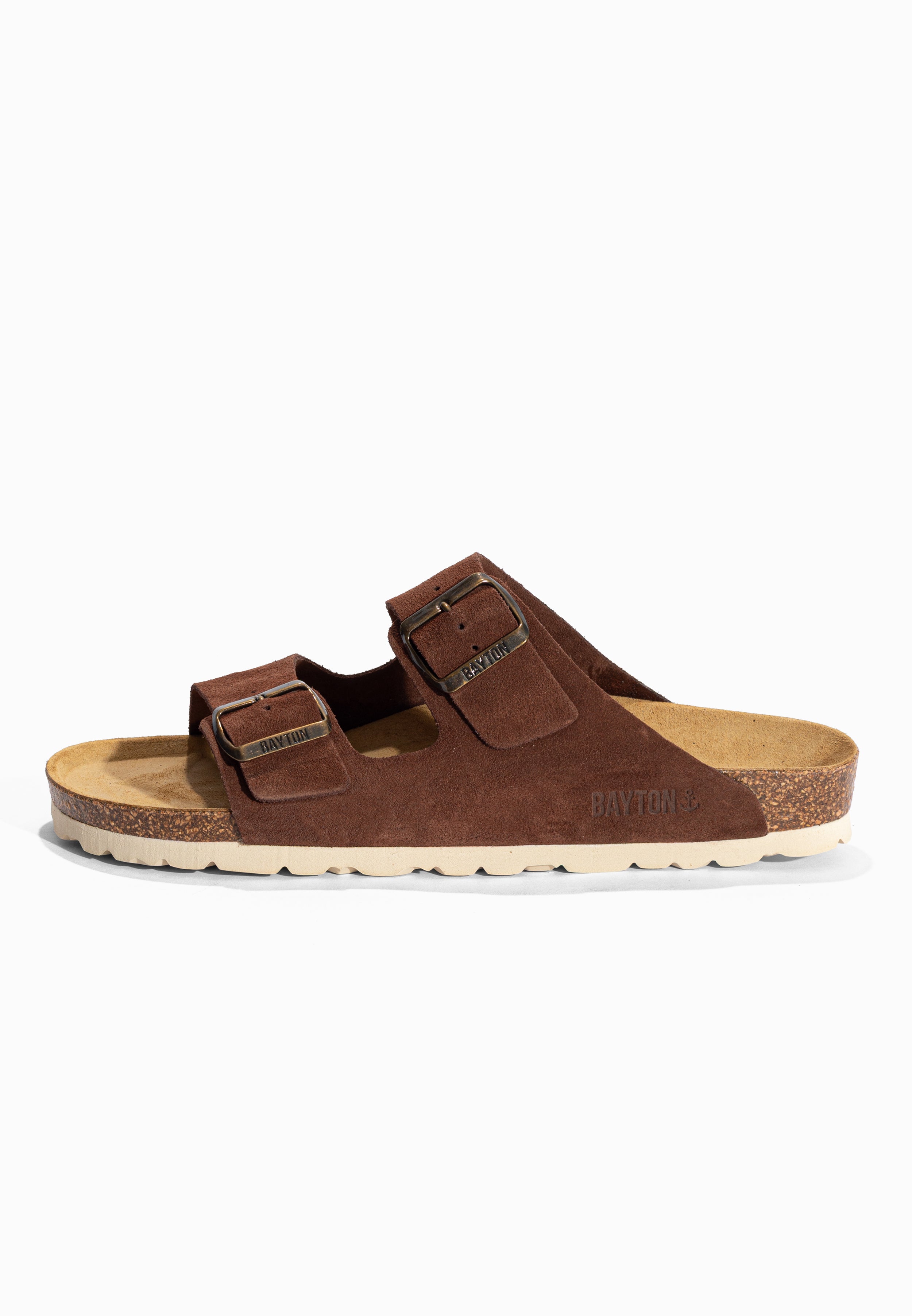 Sandales 2 Brides Atlas Marron en Cuir Suédé Bayton pour Homme
