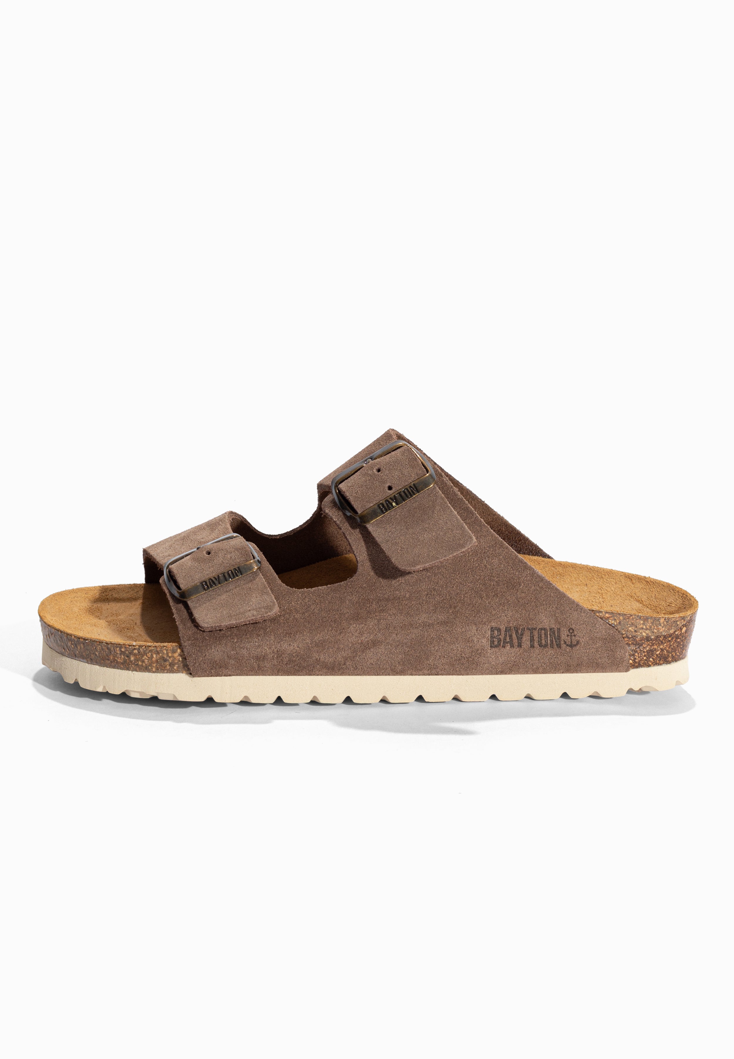 Sandales 2 Brides Atlas Taupe en Cuir Suédé Bayton pour Homme