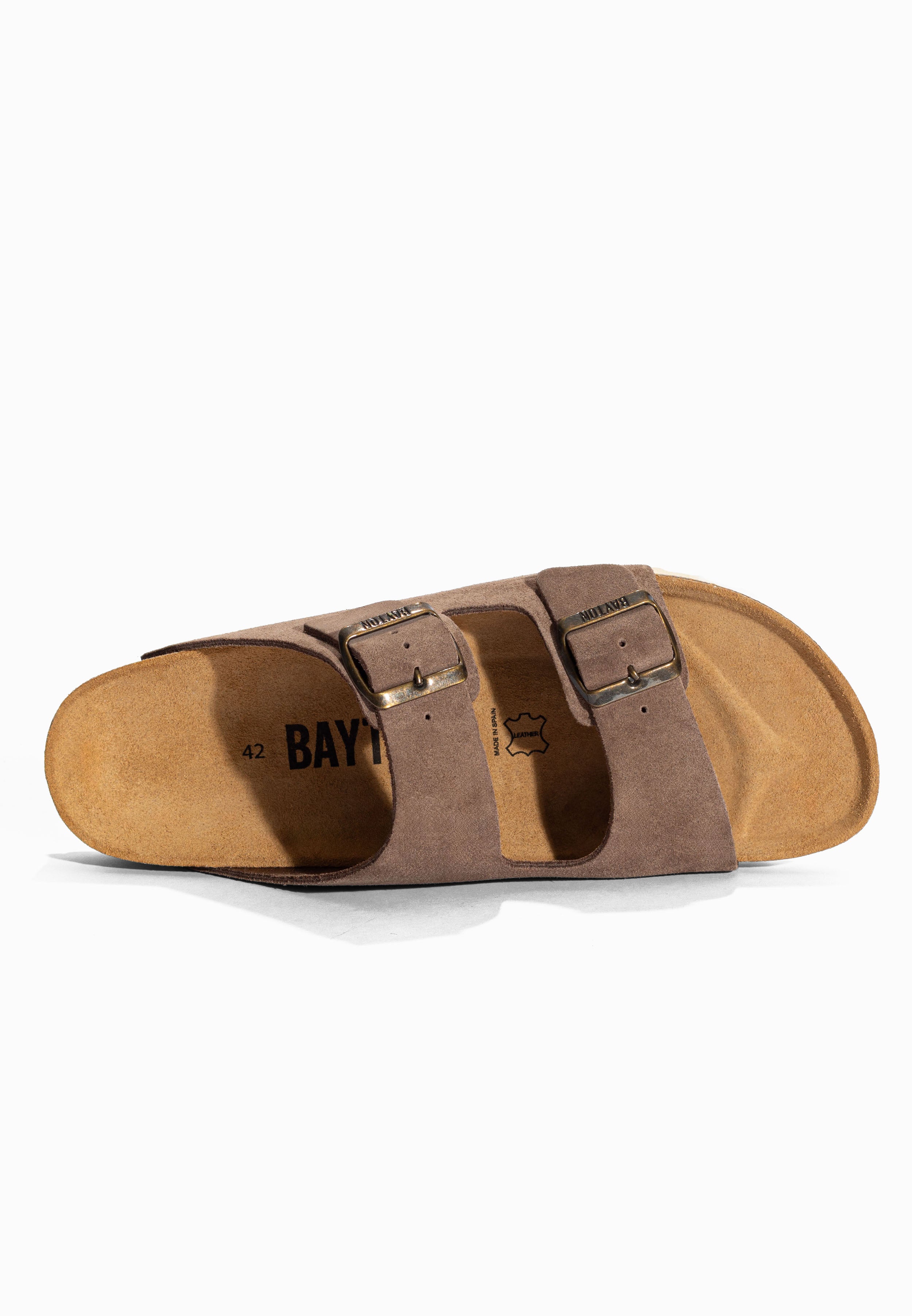 Sandales 2 Brides Atlas Taupe en Cuir Suédé Bayton pour Homme