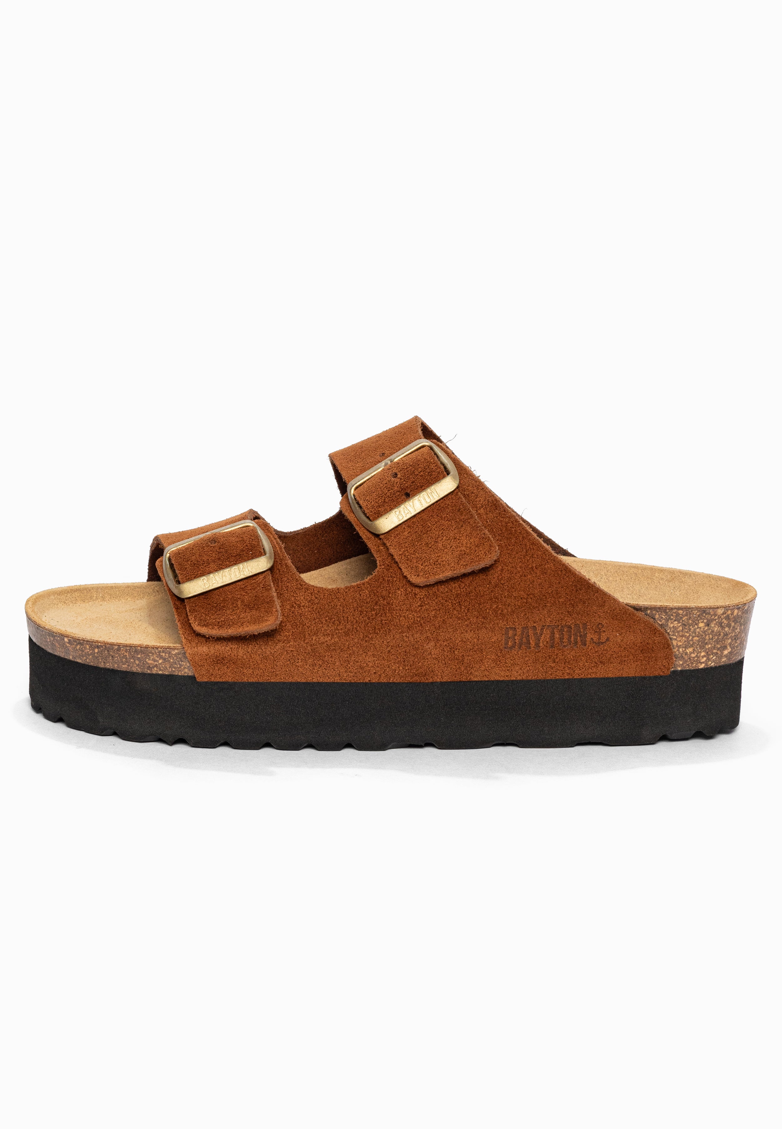 Sandales à Plateforme Japet Camel en Cuir Suédé Bayton pour Femme