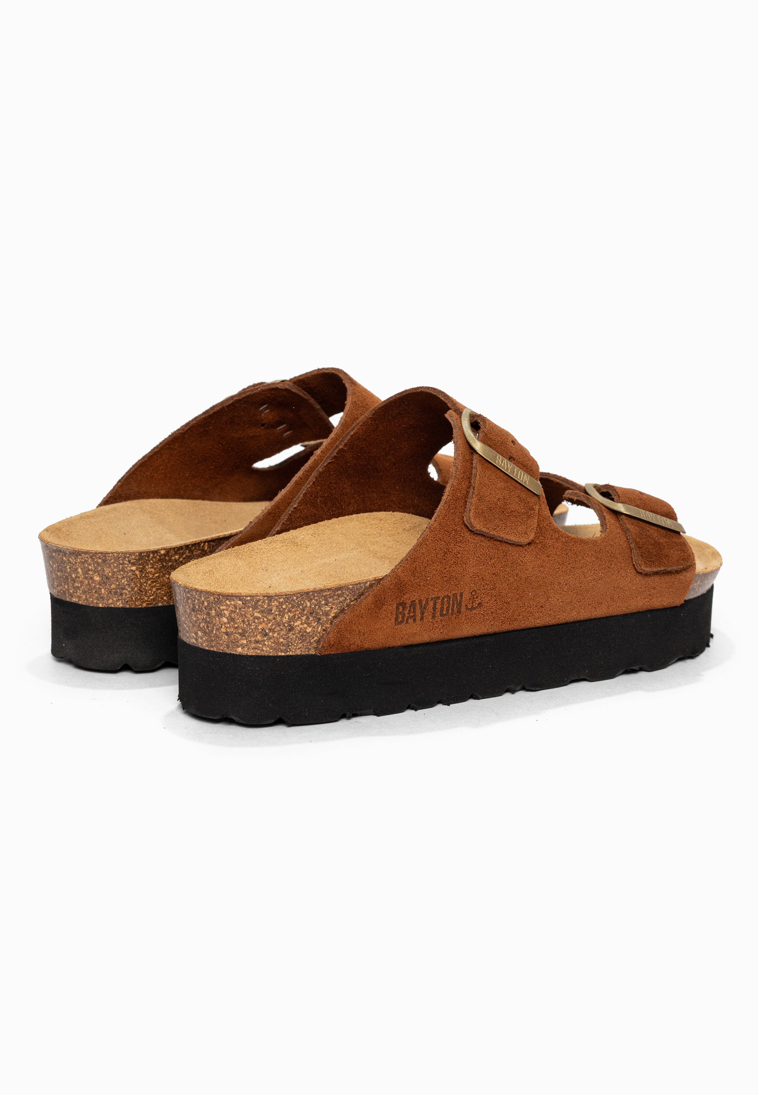 Sandales à Plateforme Japet Camel en Cuir Suédé Bayton pour Femme