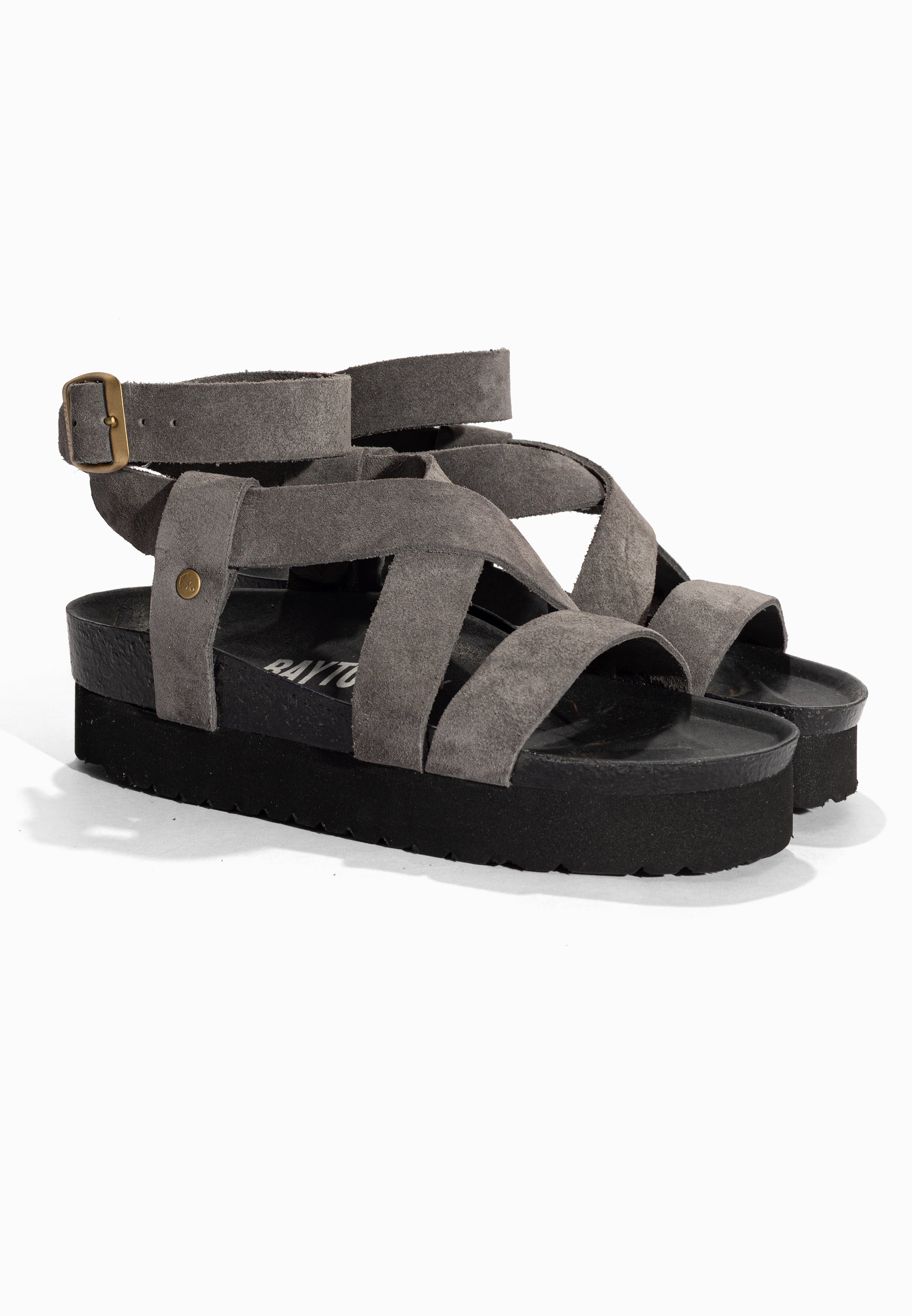 Sandales à Plateforme Mykonos Gris en Cuir Suédé Bayton pour Femme