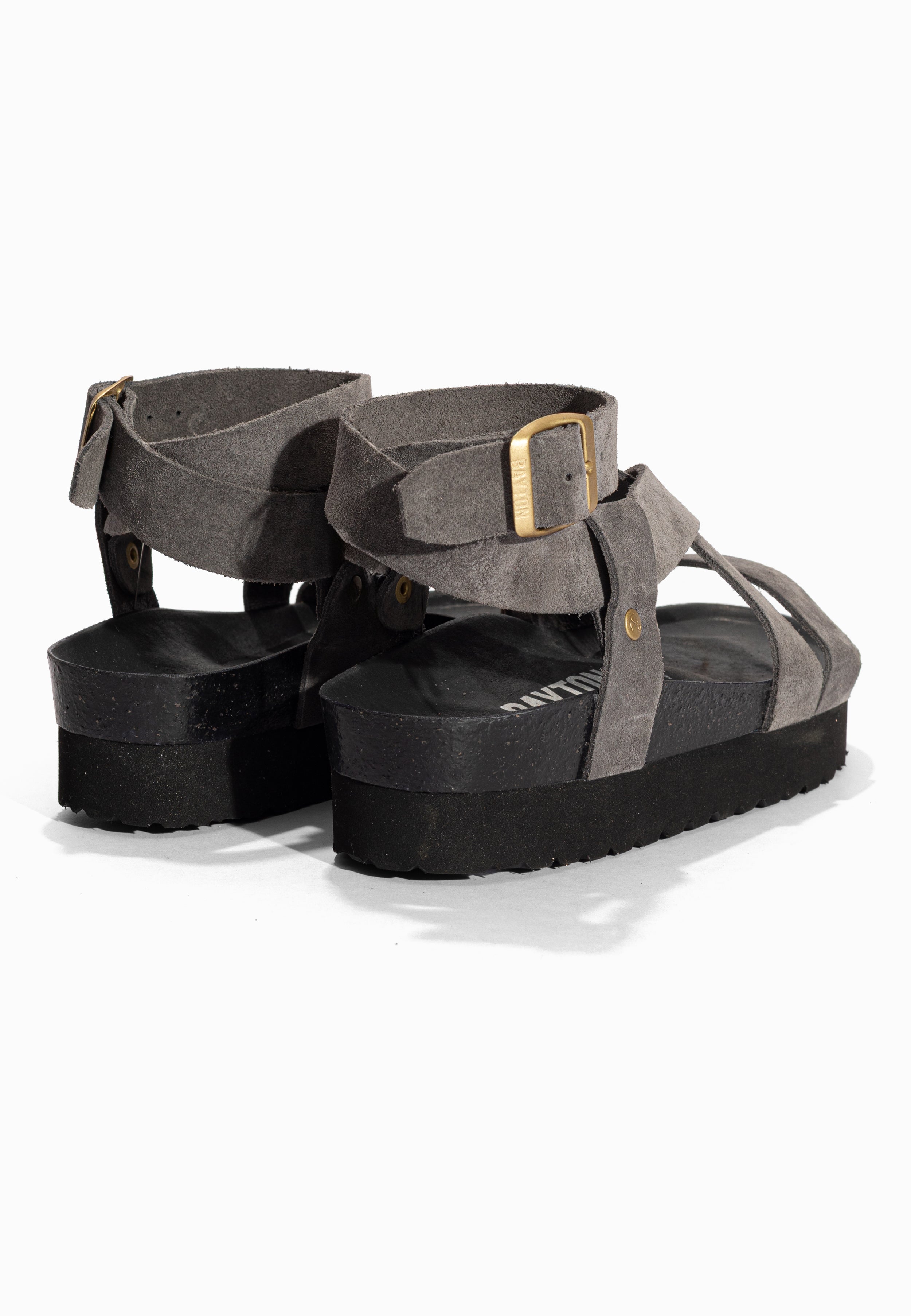 Sandales à Plateforme Mykonos Gris en Cuir Suédé Bayton pour Femme