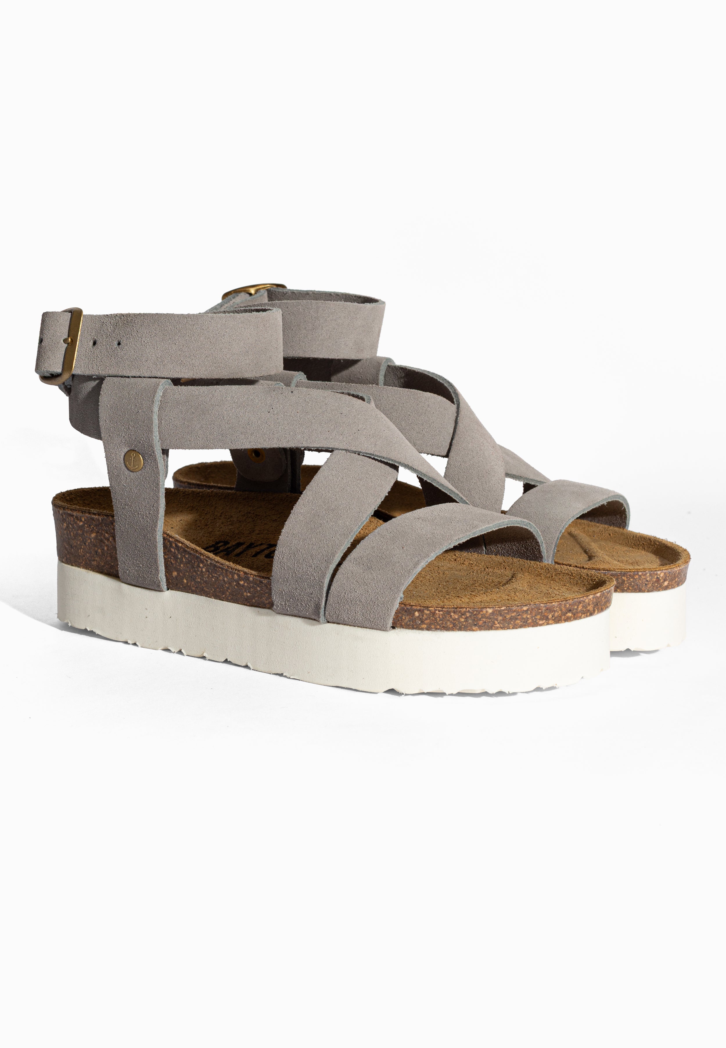 Sandales à Plateforme Mykonos Gris en Cuir Suédé Bayton pour Femme