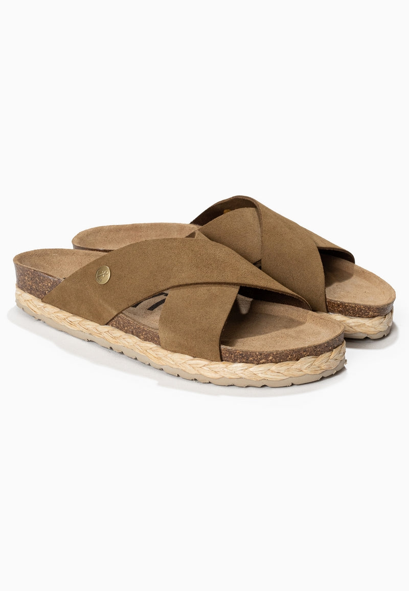 Sandales 2 Brides Burgos Camel en Cuir Suédé