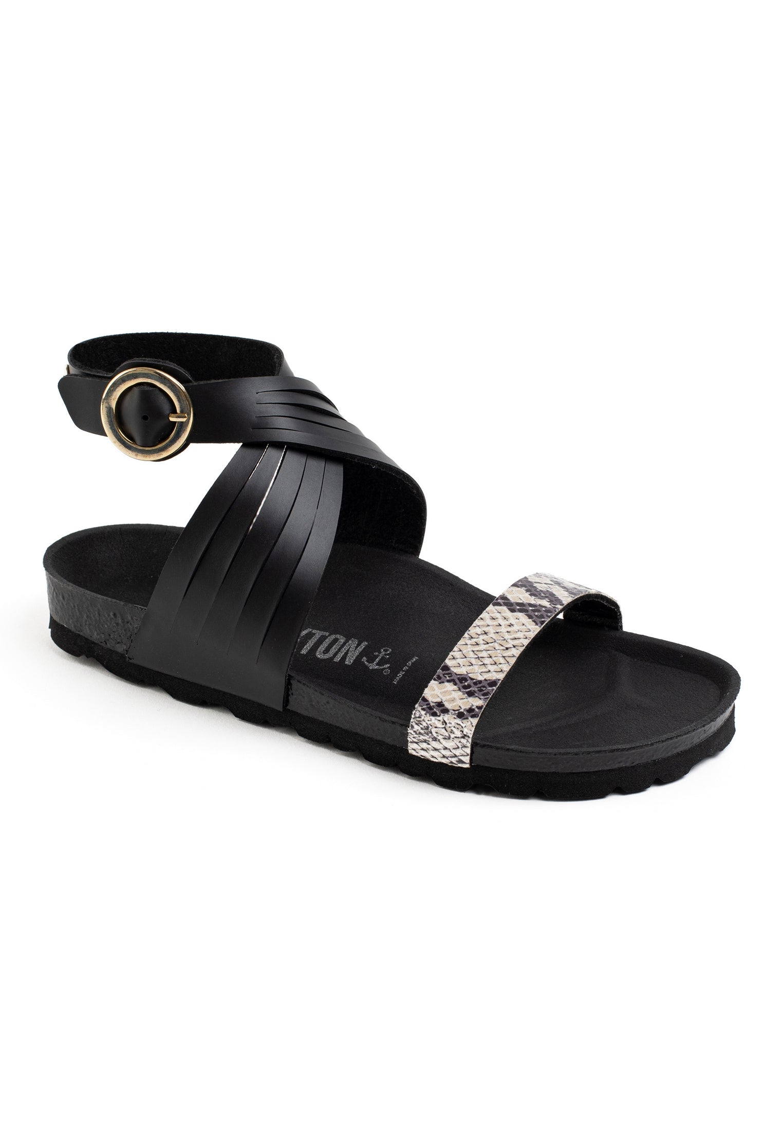 Sandales Garrigue Noir Et Beige Python Multi-Brides