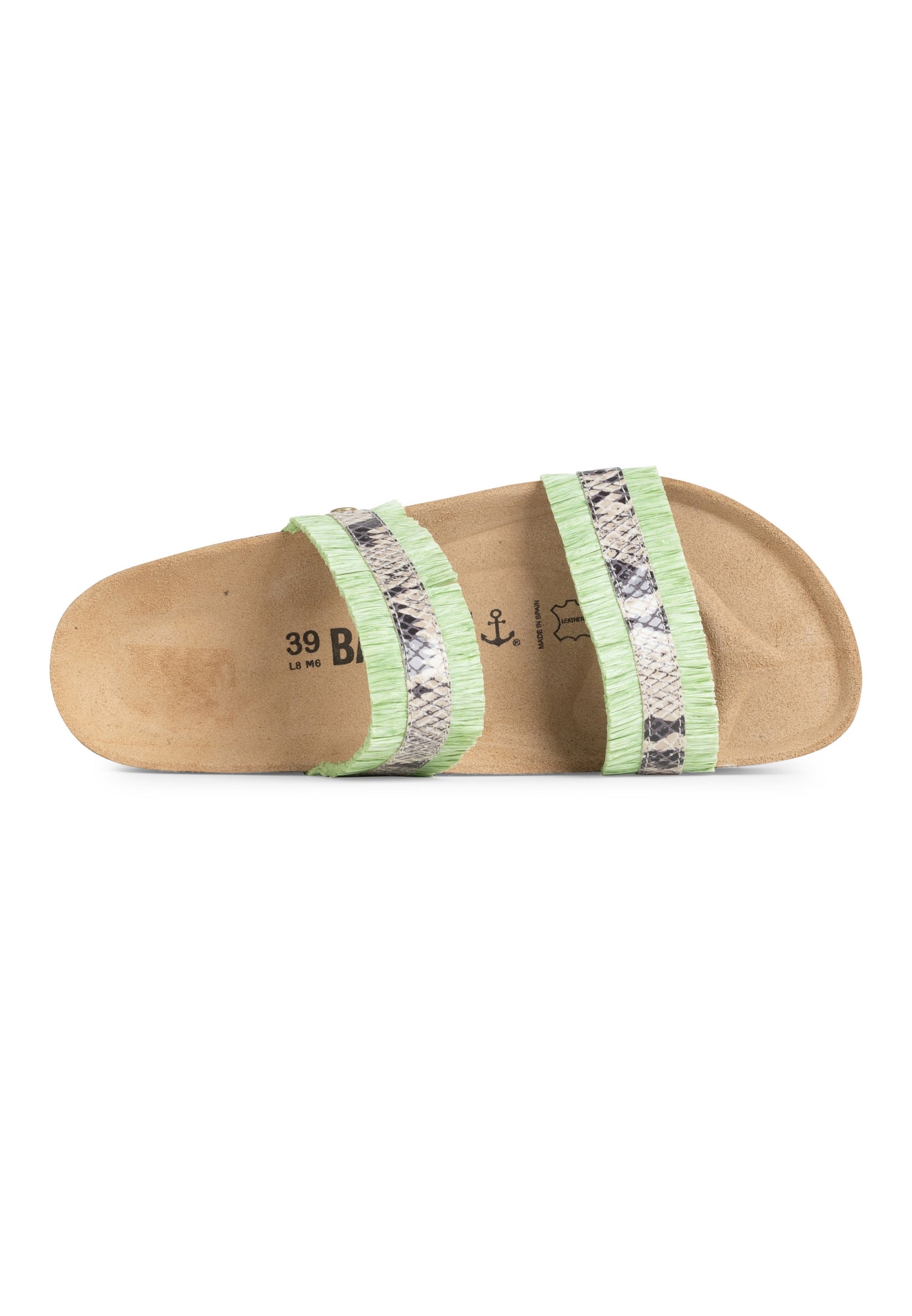 Sandales 2 Brides Rozen Rafia Vert Et Blanc Casse