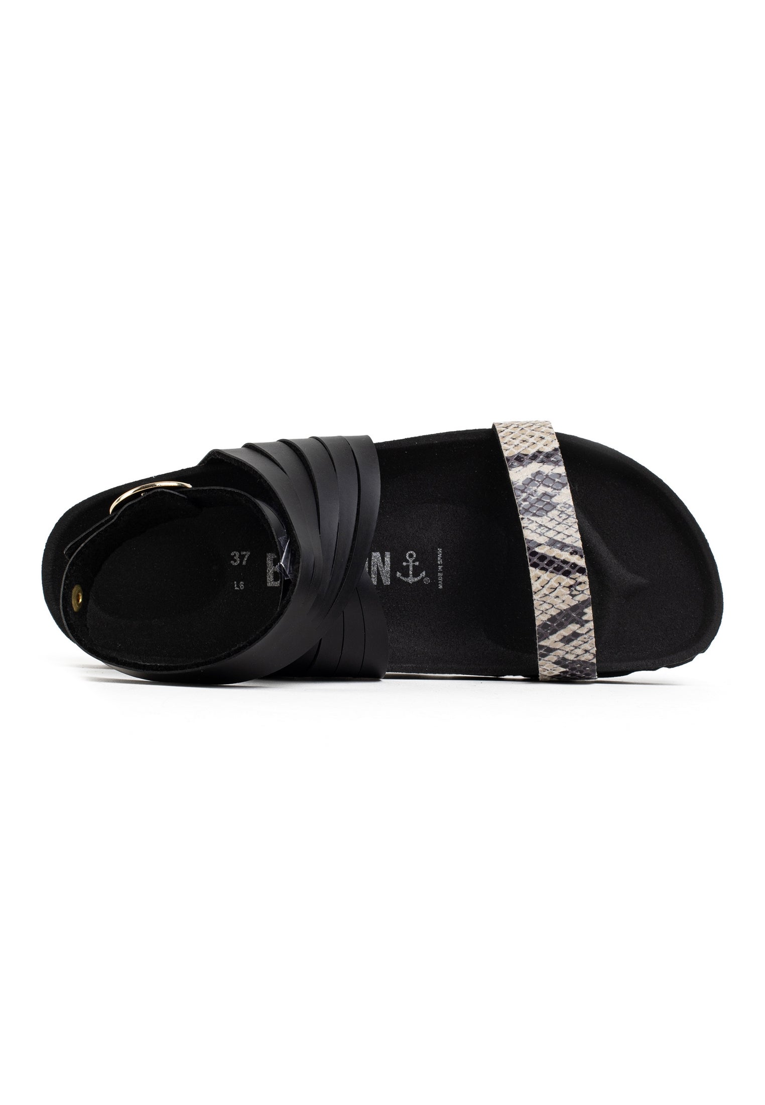 Sandales Garrigue Noir Et Beige Python Multi-Brides