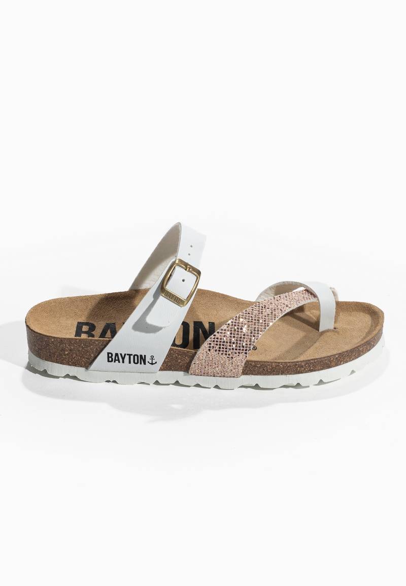 Sandales Diane Blanc et Rose gold pailletées à Entre-Doigts