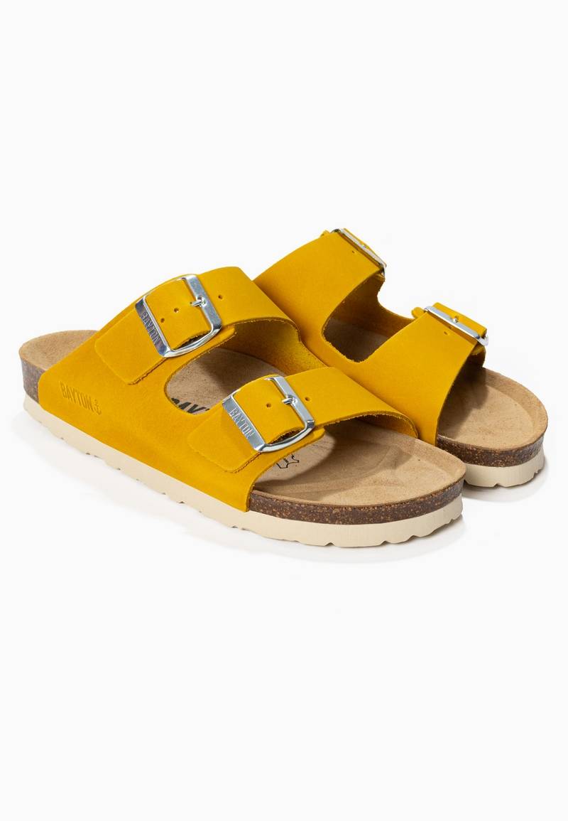 Sandales-2-Brides-Atlas-Jaune-100%-Cuir-Bayton-femme