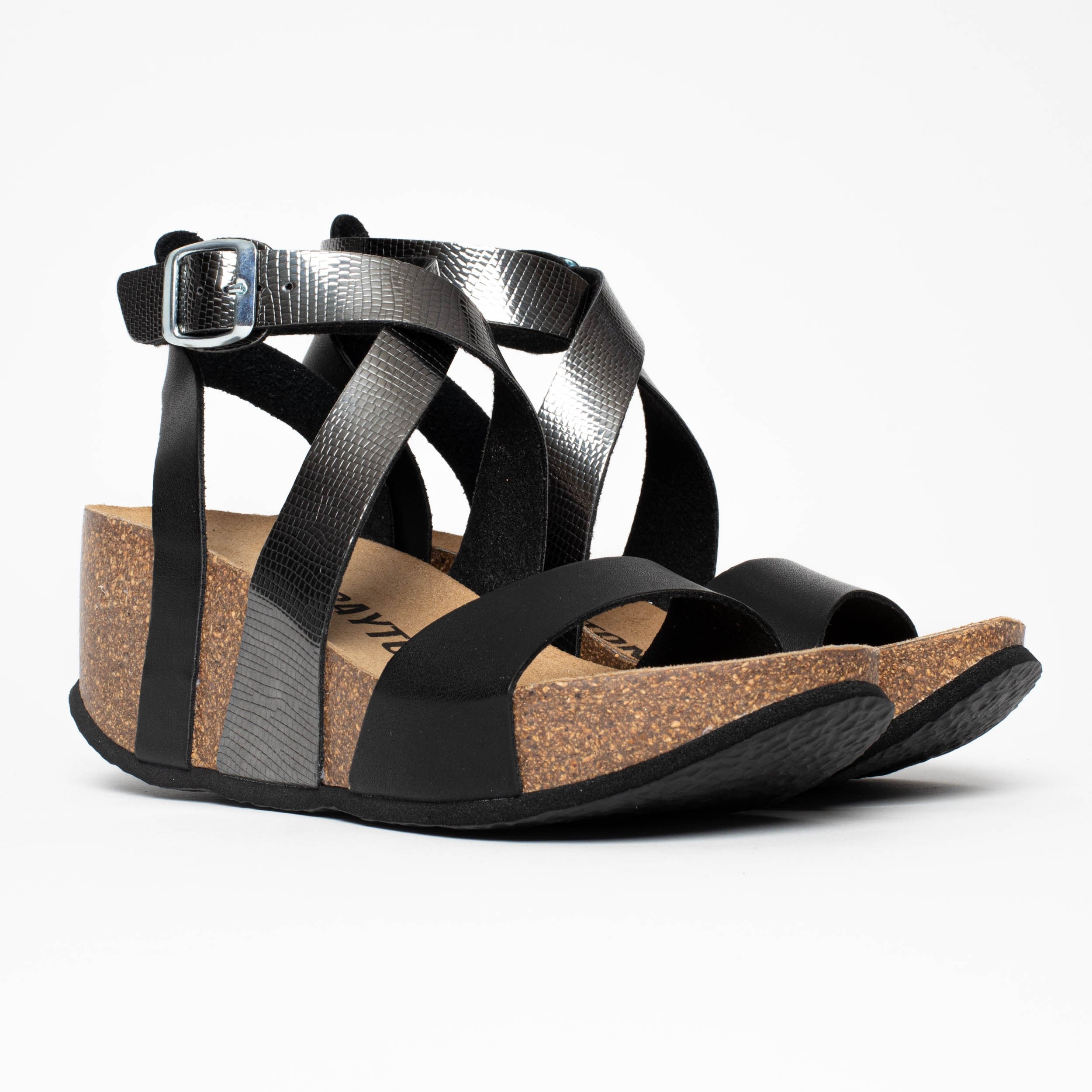 Sandales Pampelune Noir Et Pewter Compensées et Semi-compensées