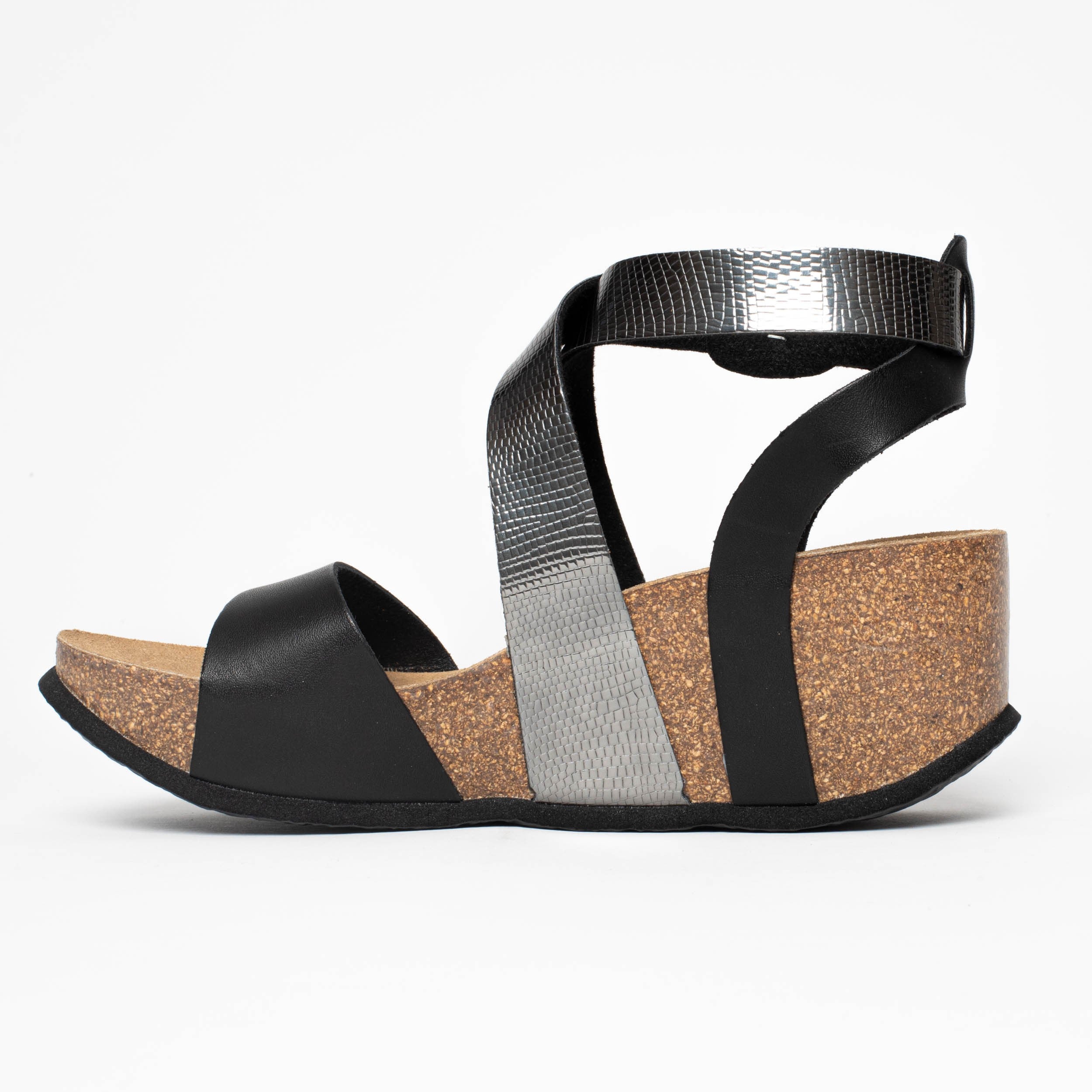 Sandales Pampelune Noir Et Pewter Compensées et Semi-compensées