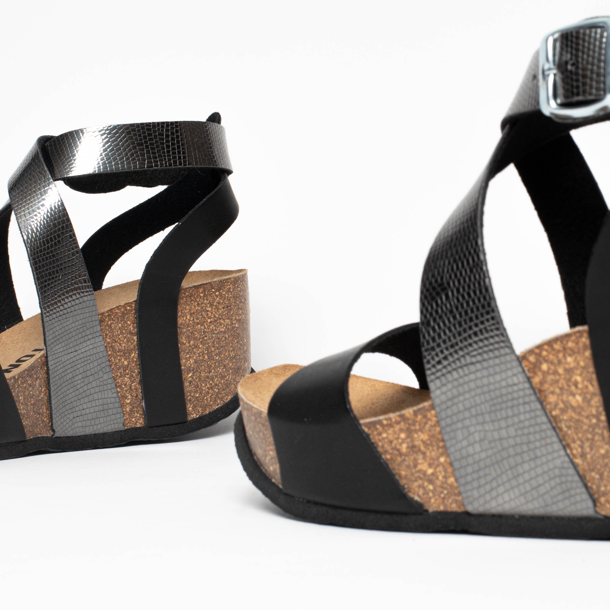 Sandales Pampelune Noir Et Pewter Compensées et Semi-compensées