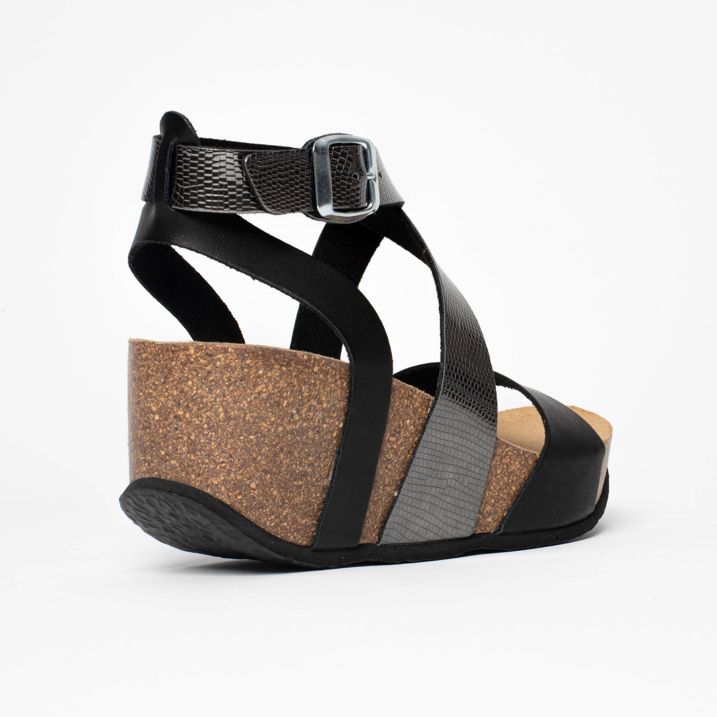 Sandales Pampelune Noir Et Pewter Compensées et Semi-compensées