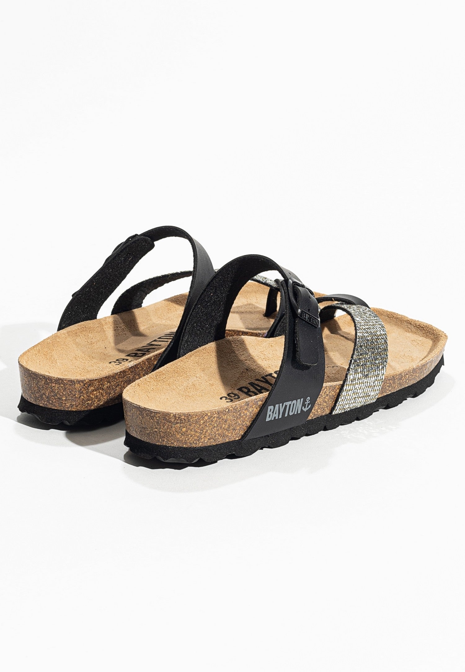 Diane Black and Silver Glittery Toe Post Sandals