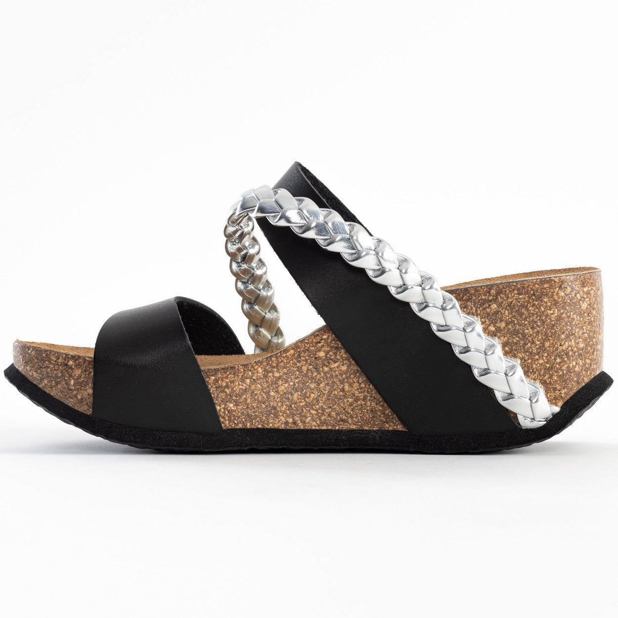 Sandales Faro Noir Et Argentées Compensées et Semi-compensées