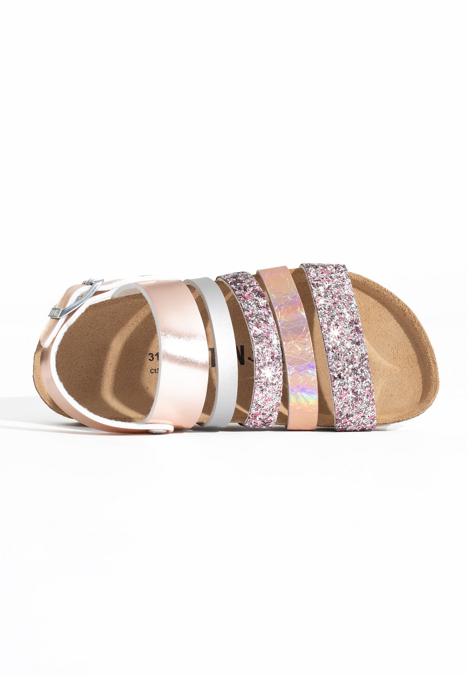 Joy Silver and Rose Gold and Glitter Multi-Strap Sandals