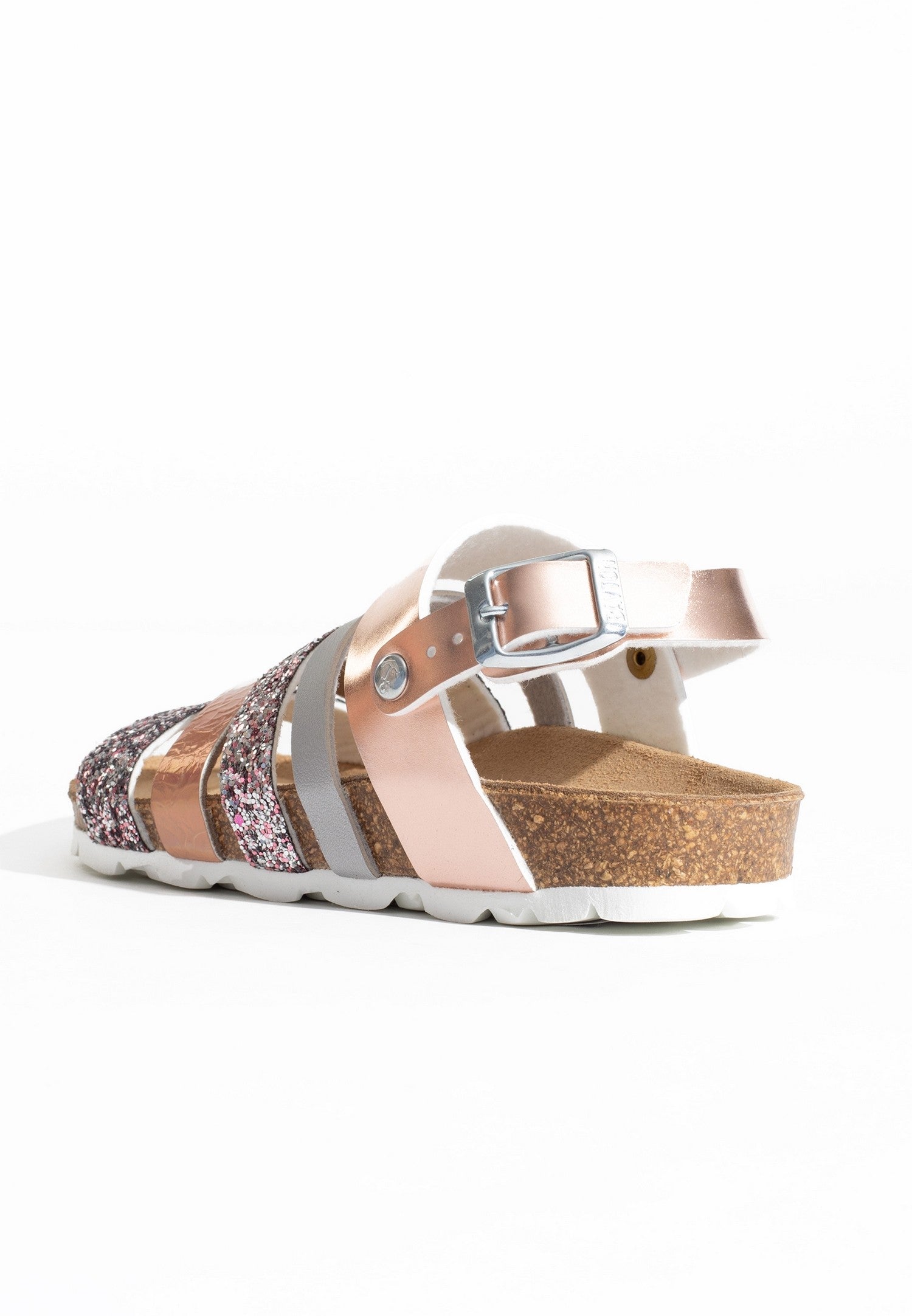 Joy Silver and Rose Gold and Glitter Multi-Strap Sandals