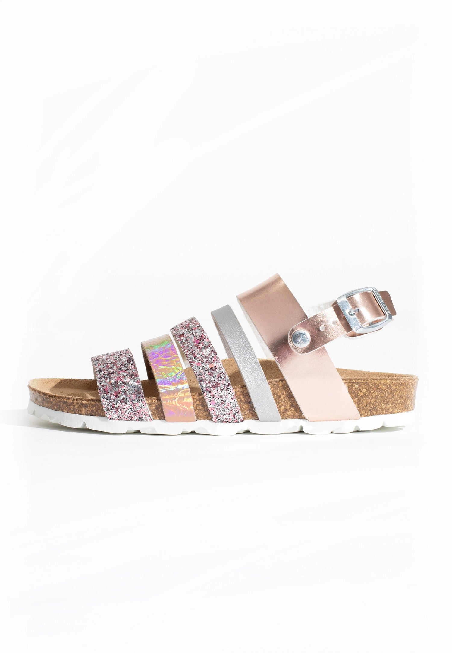 Joy Silver and Rose Gold and Glitter Multi-Strap Sandals