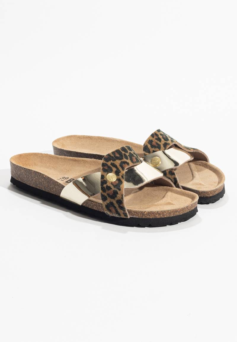 Sandales 1 Bride Klimt Léopard et Dorée