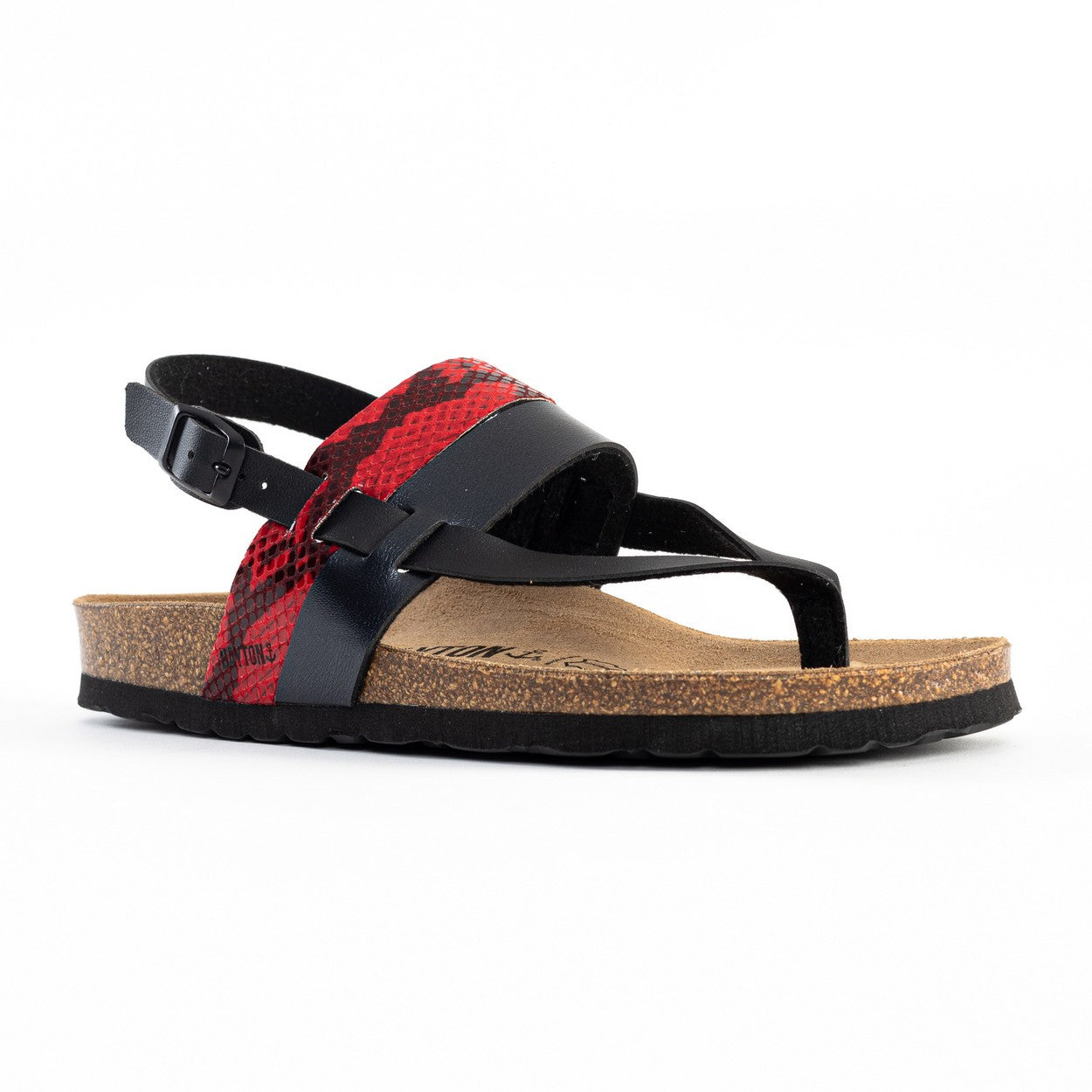 Lajas Black and Red Python Toe-Thong Sandals