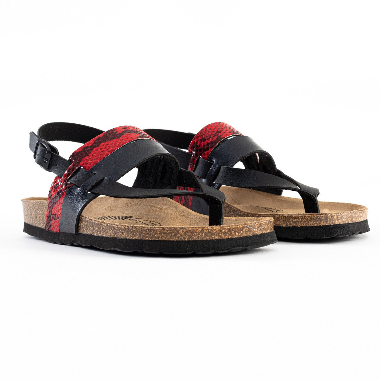 Lajas Black and Red Python Toe-Thong Sandals