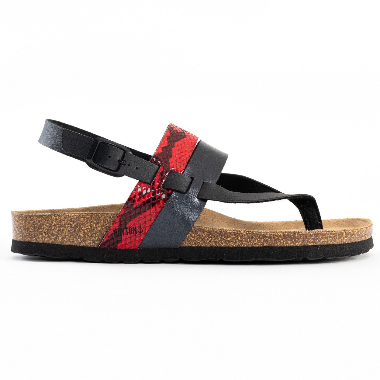 Lajas Black and Red Python Toe-Thong Sandals