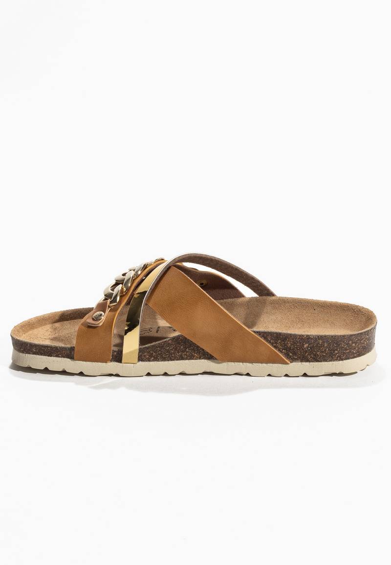 Sandales-Magritte-Camel-et-Doré-Multi-Brides-Bayton-femme