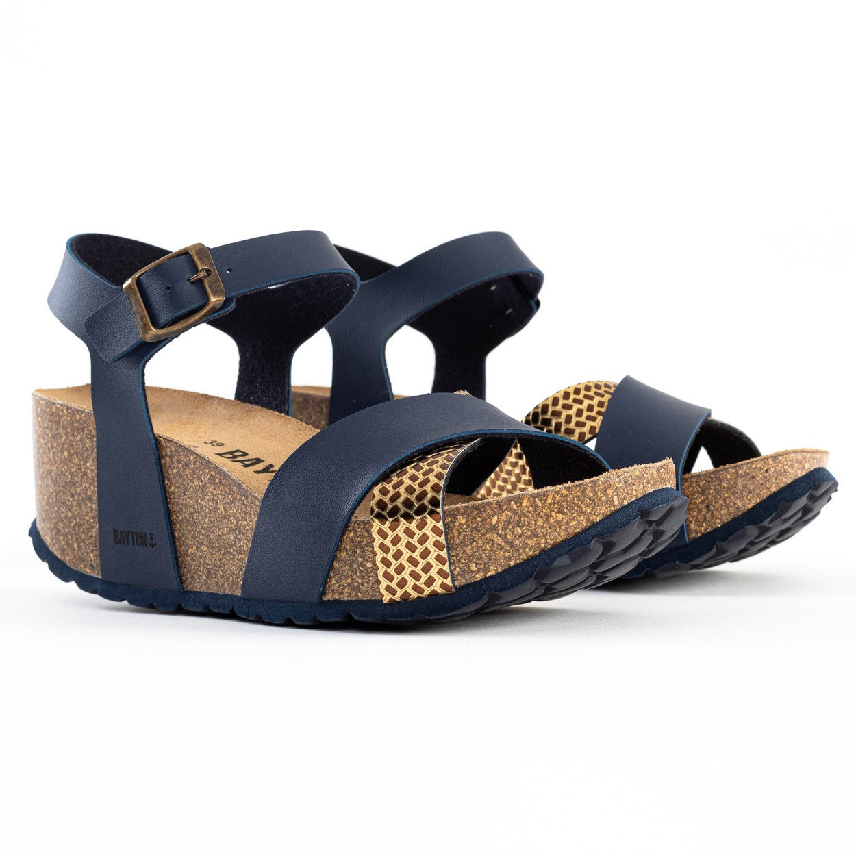 Sandales Minorque Bleu Marine Et Dorées Compensées et Semi-compensées