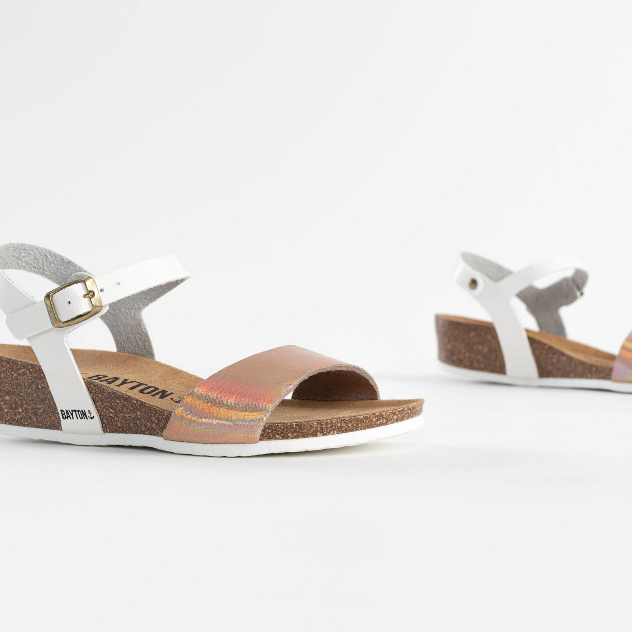 Sandales Wodonga Blanc Et Rose Dorées Compensées et Semi-compensées