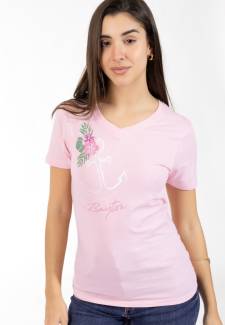 Tee-Shirt col V Triborda 5 Rose clair