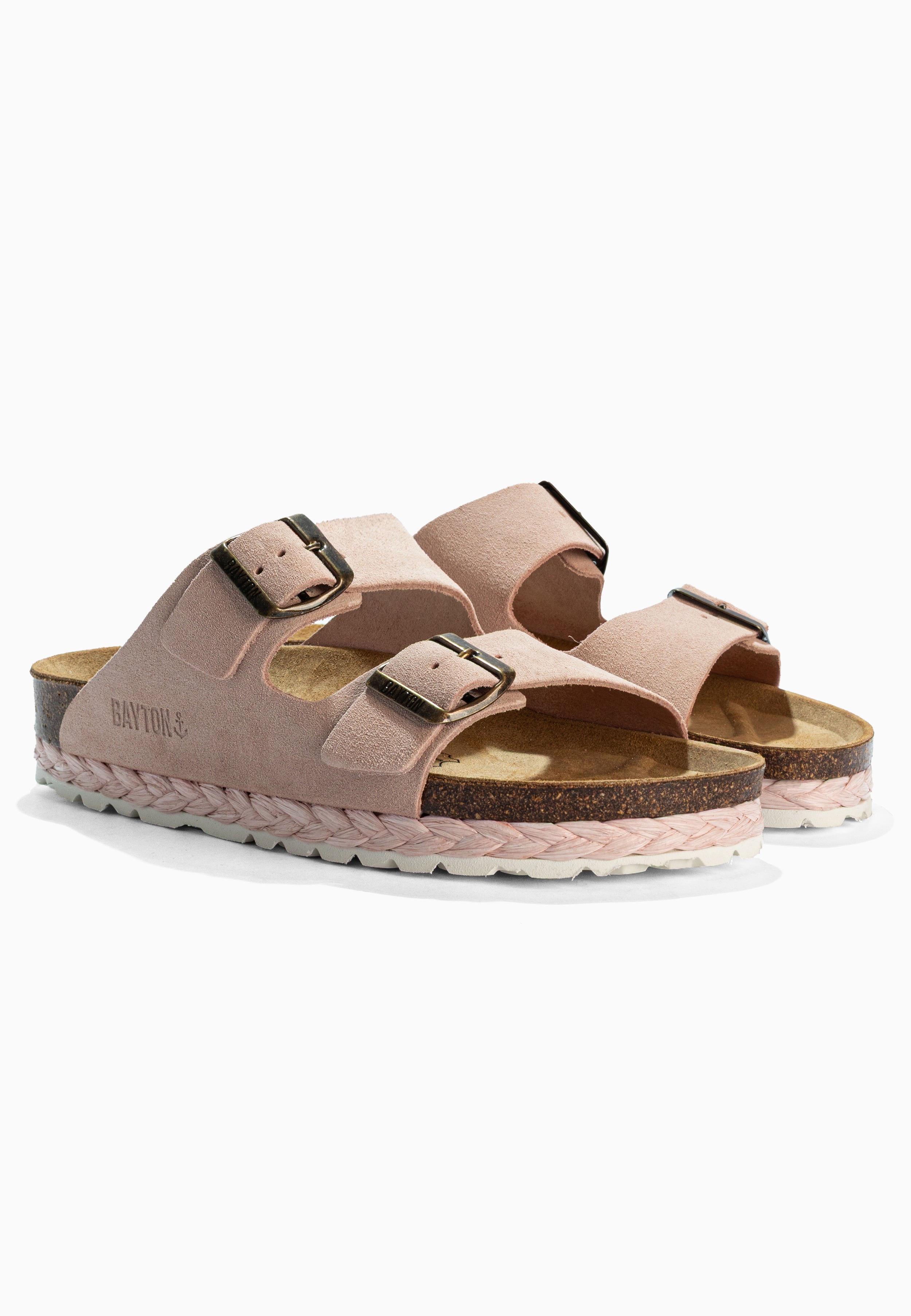 Benalla Light Pink Suede Leather 2 Strap Sandals