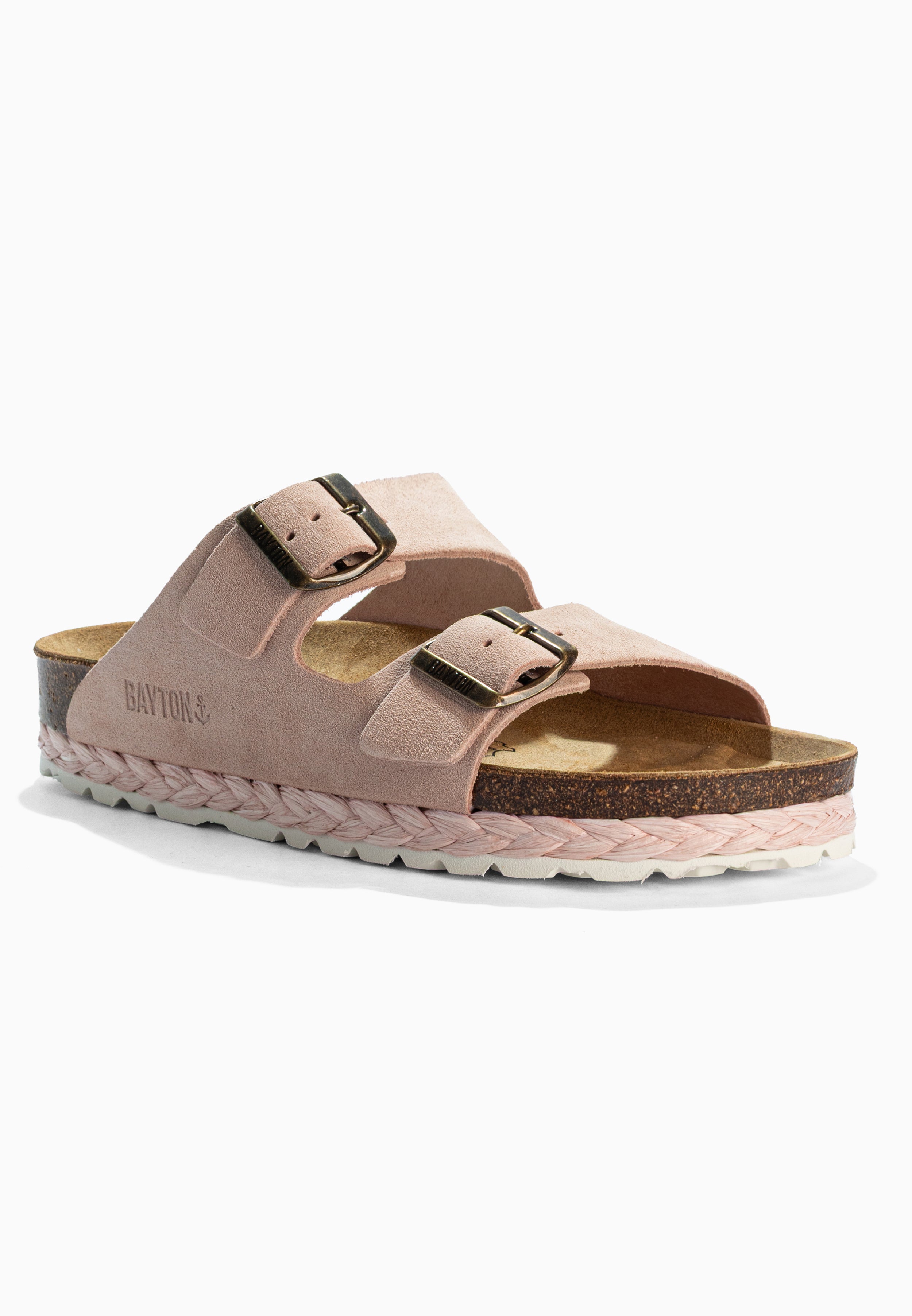Benalla Light Pink Suede Leather 2 Strap Sandals