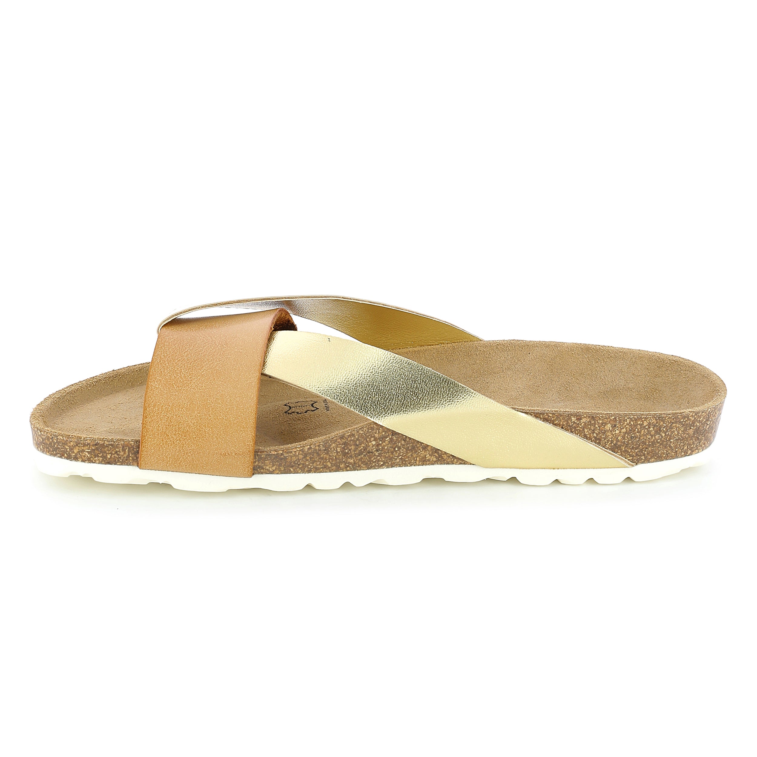 Sandalias Mildura Multitiras Camel Y Doradas