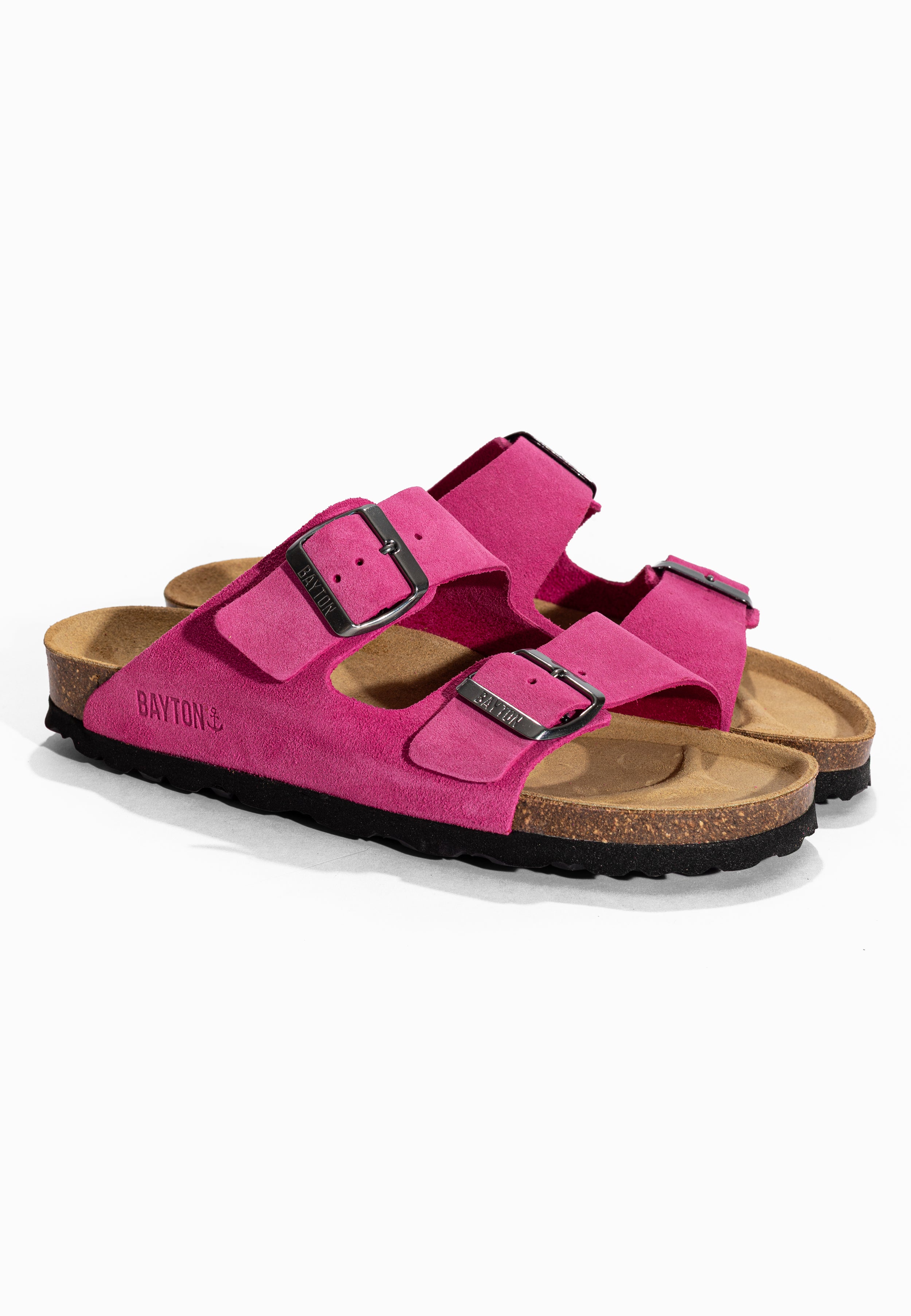 Sandales 2 Brides Atlas Fuchsia en Cuir Suédé