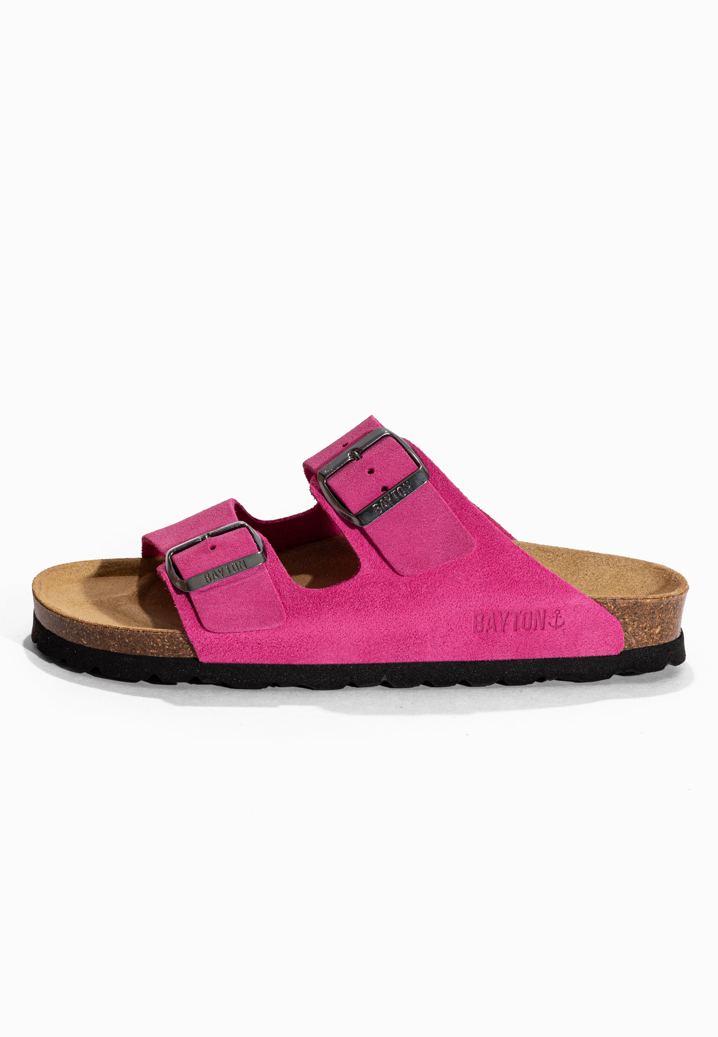 Sandales 2 Brides Atlas Fuchsia en Cuir Suédé