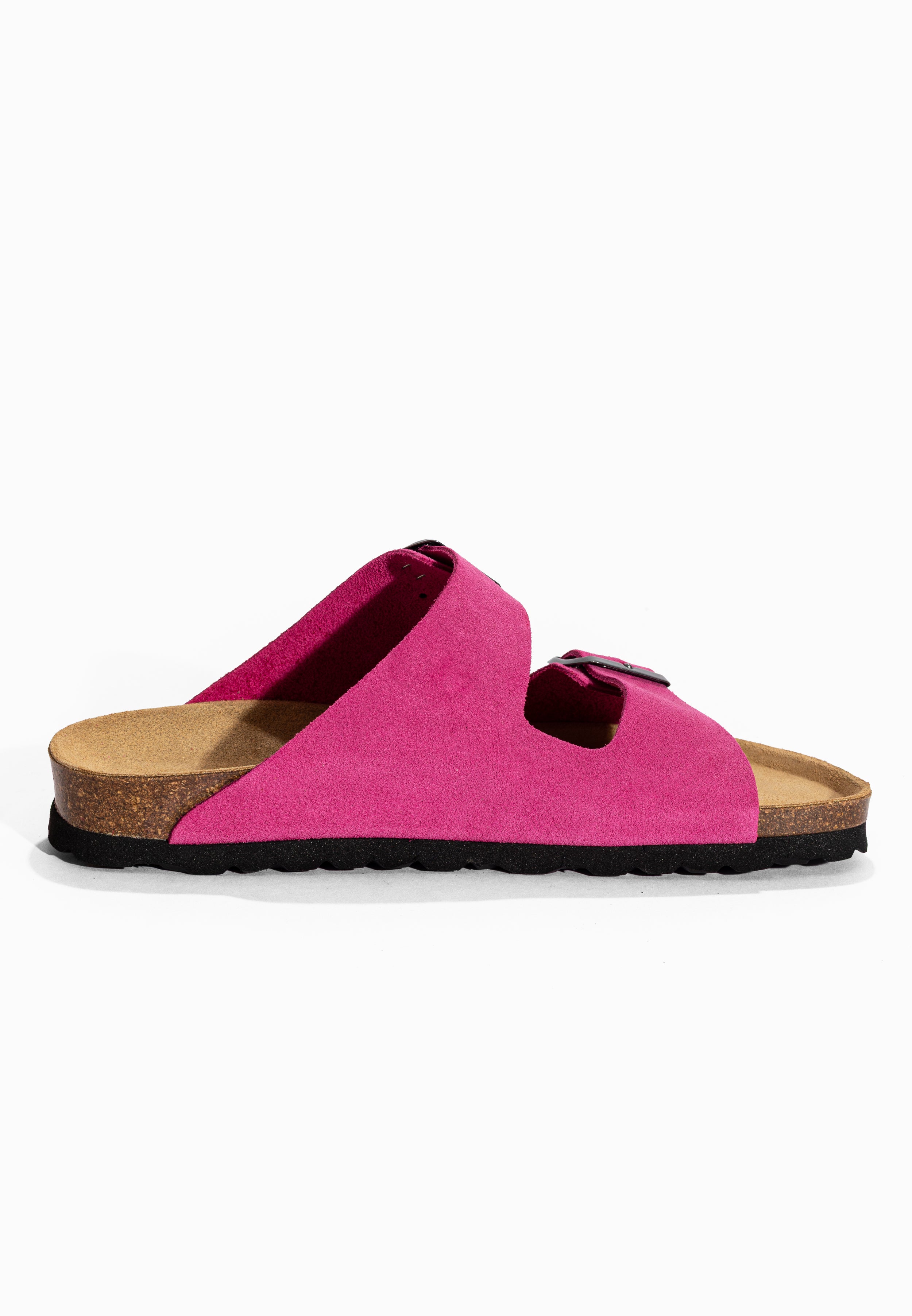 Sandales 2 Brides Atlas Fuchsia en Cuir Suédé
